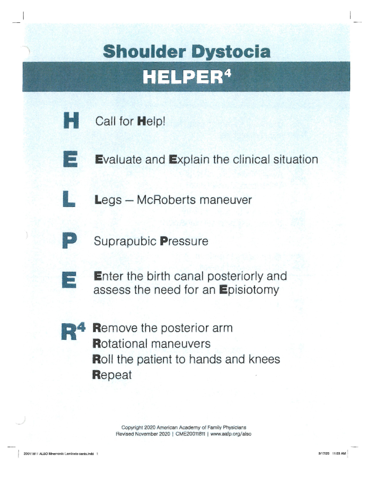 Shoulder Dystocia Maneuvers Mnemonic