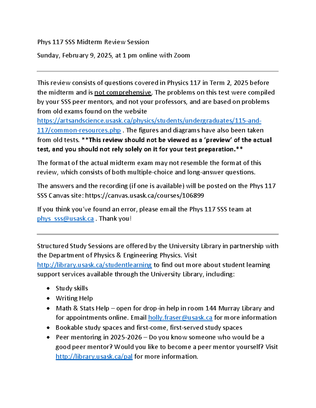 Midterm Review Questions and Problems for PHYS 117 SSS - Feb 2025 - Studocu