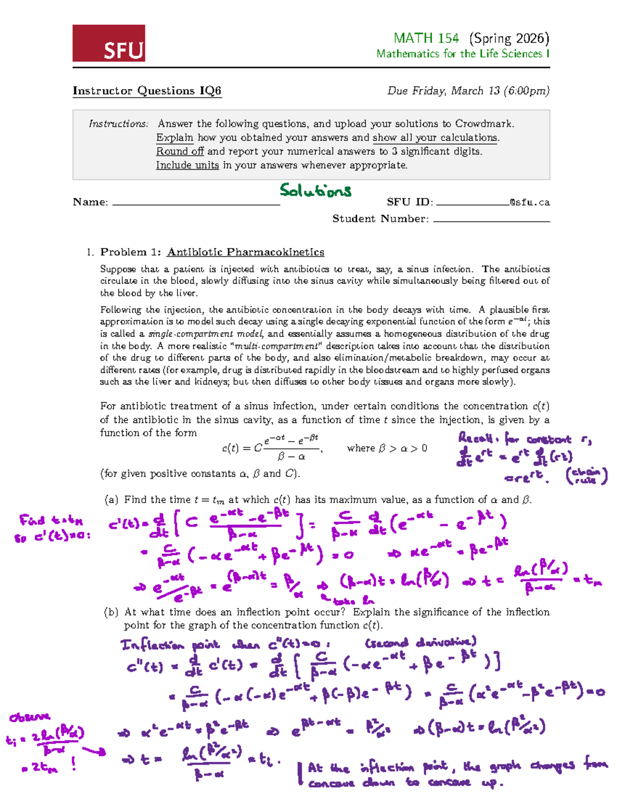 MATH 154 (Spring 2026) IQ6 Solutions for Antibiotic & TB Models - Studocu