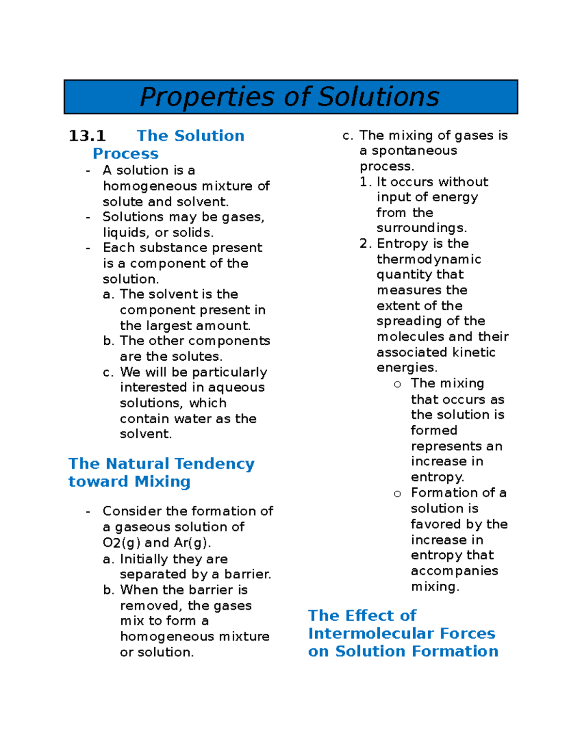 Chapter 13 Study Notes and Topics - Properties of Solutions 13 The ...