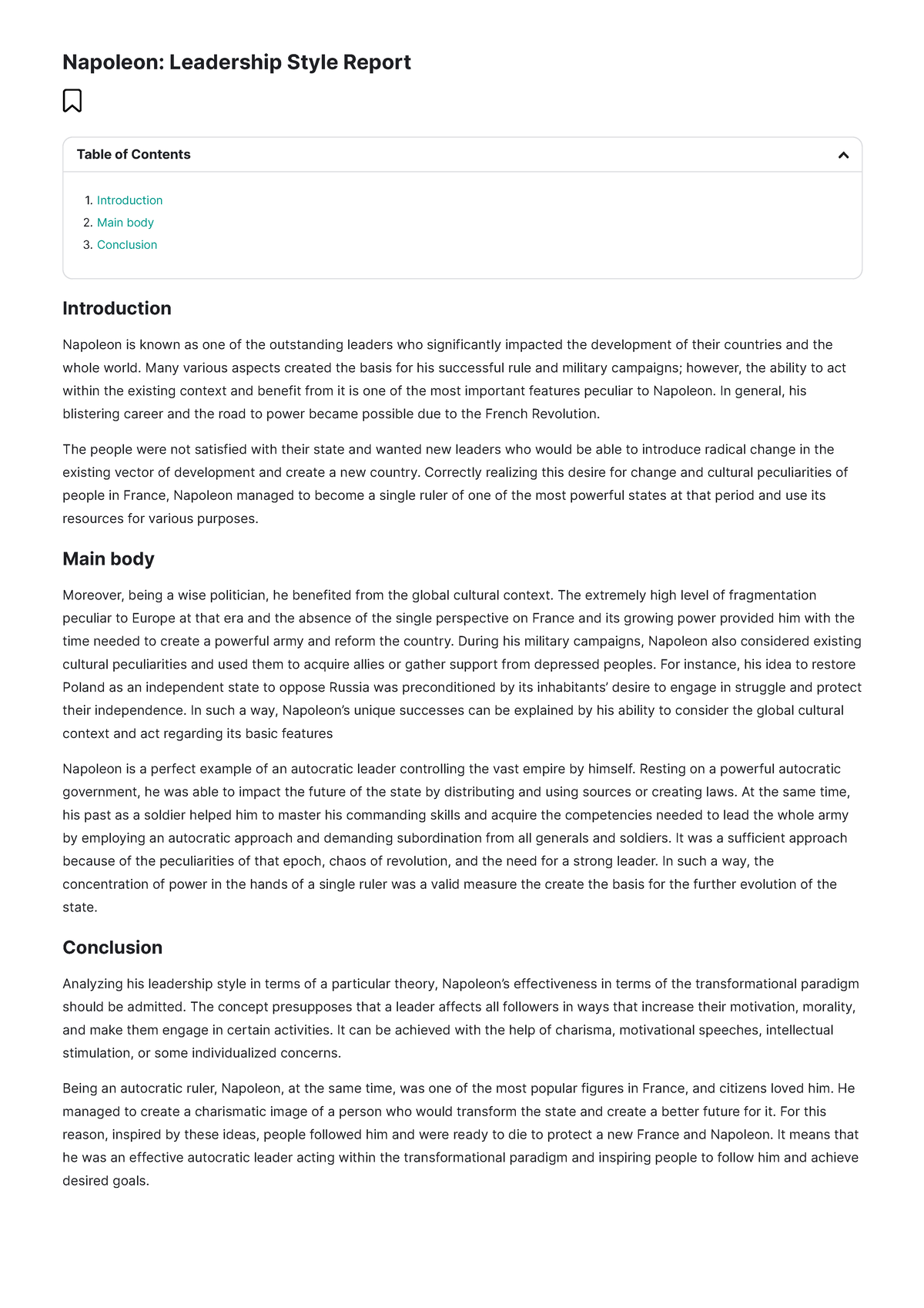 Napoleon's Leadership Style: A Transformational Analysis - 554 Words ...