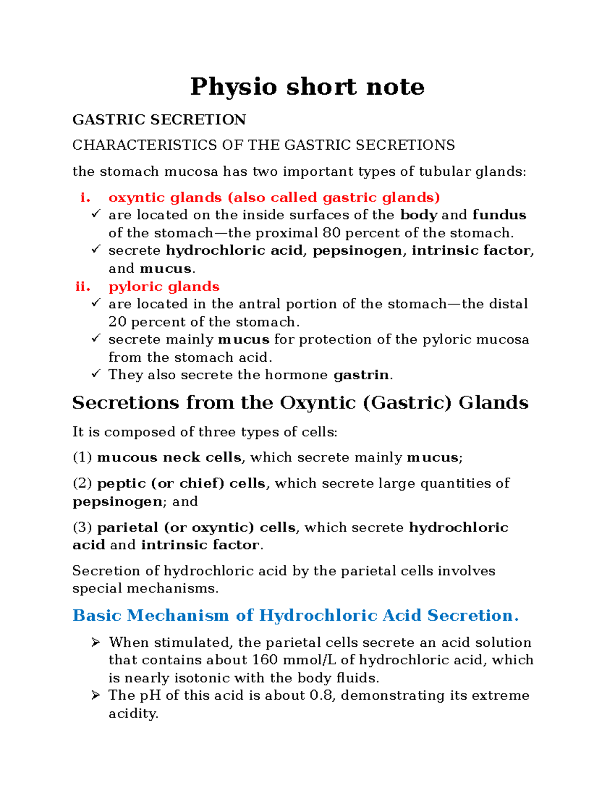 Physio short note - the best note ever - Physio short note GASTRIC ...