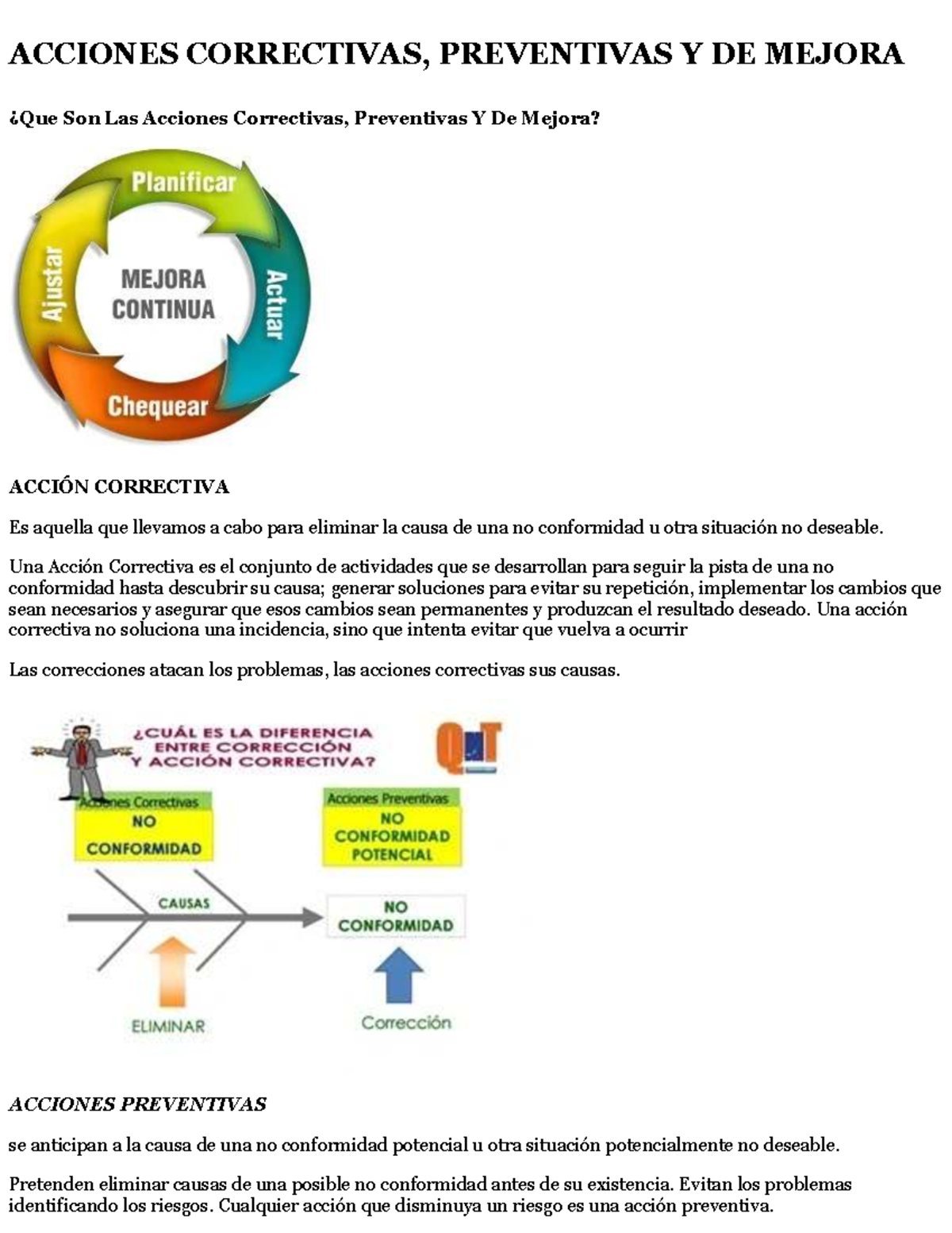 ACCIONES CORRECTIVAS, PREVENTIVAS Y DE MEJORA EN ISO 9001 - Studocu