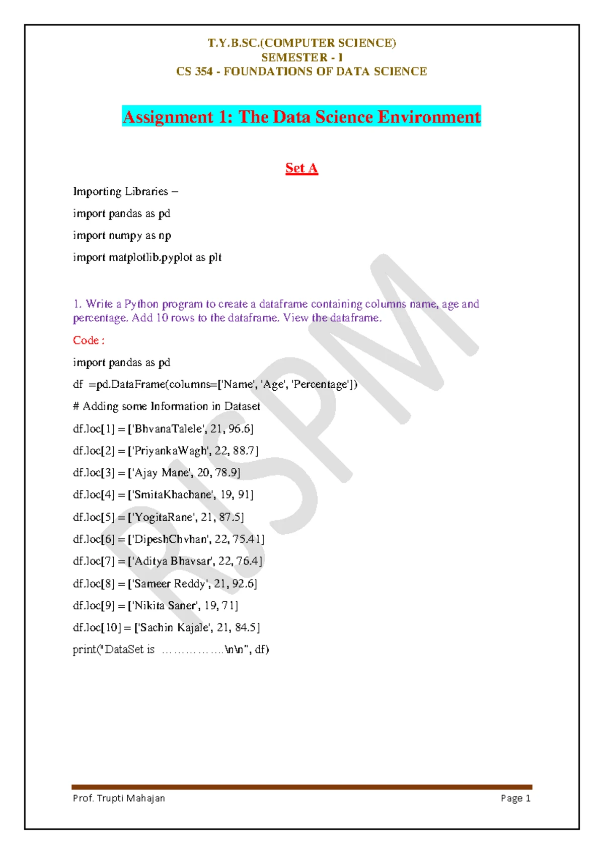 Assignment 1 Set A1: Linear Regression Model Development Guide - Studocu