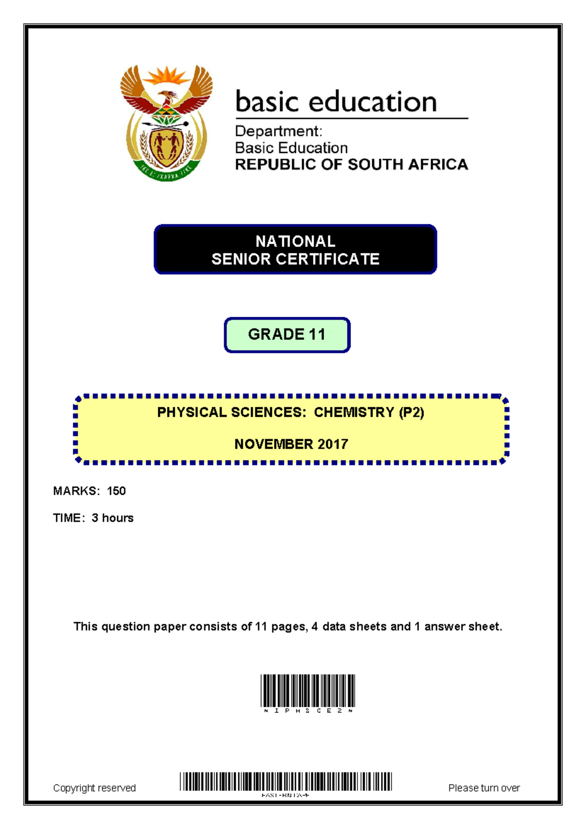 Physical Sciences P2 Grade 11 November 2017 Exam Paper - Studocu