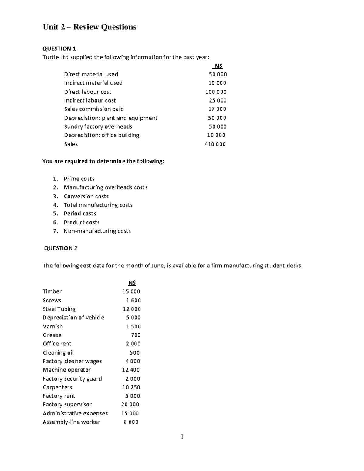 Unit 2 - Review Questions on Cost Analysis and Budgeting - Studocu