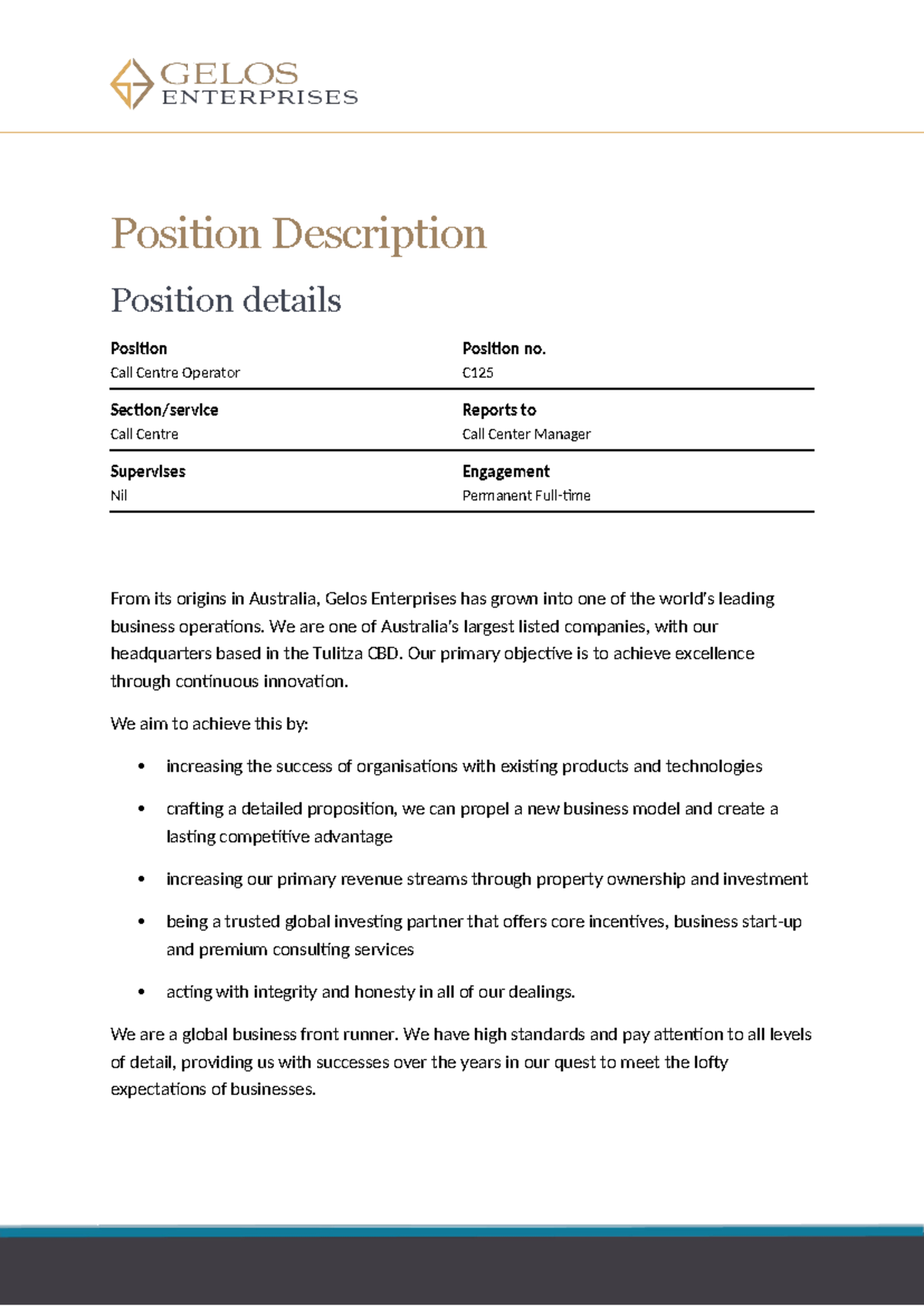 Bsbldr 523 AE Appx Position Description Call Centre Operator - Position ...