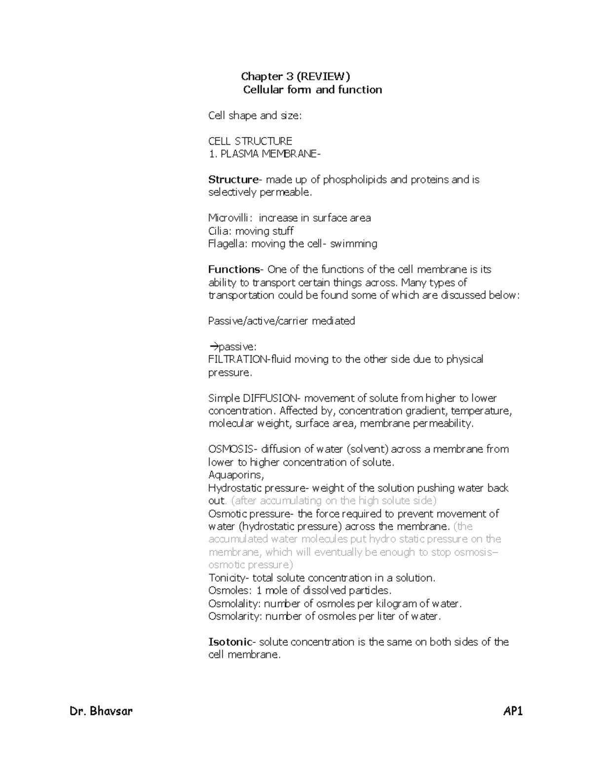 AP1 Chapter 3 & 4 Review: Cellular Structure, Transport, & Division ...