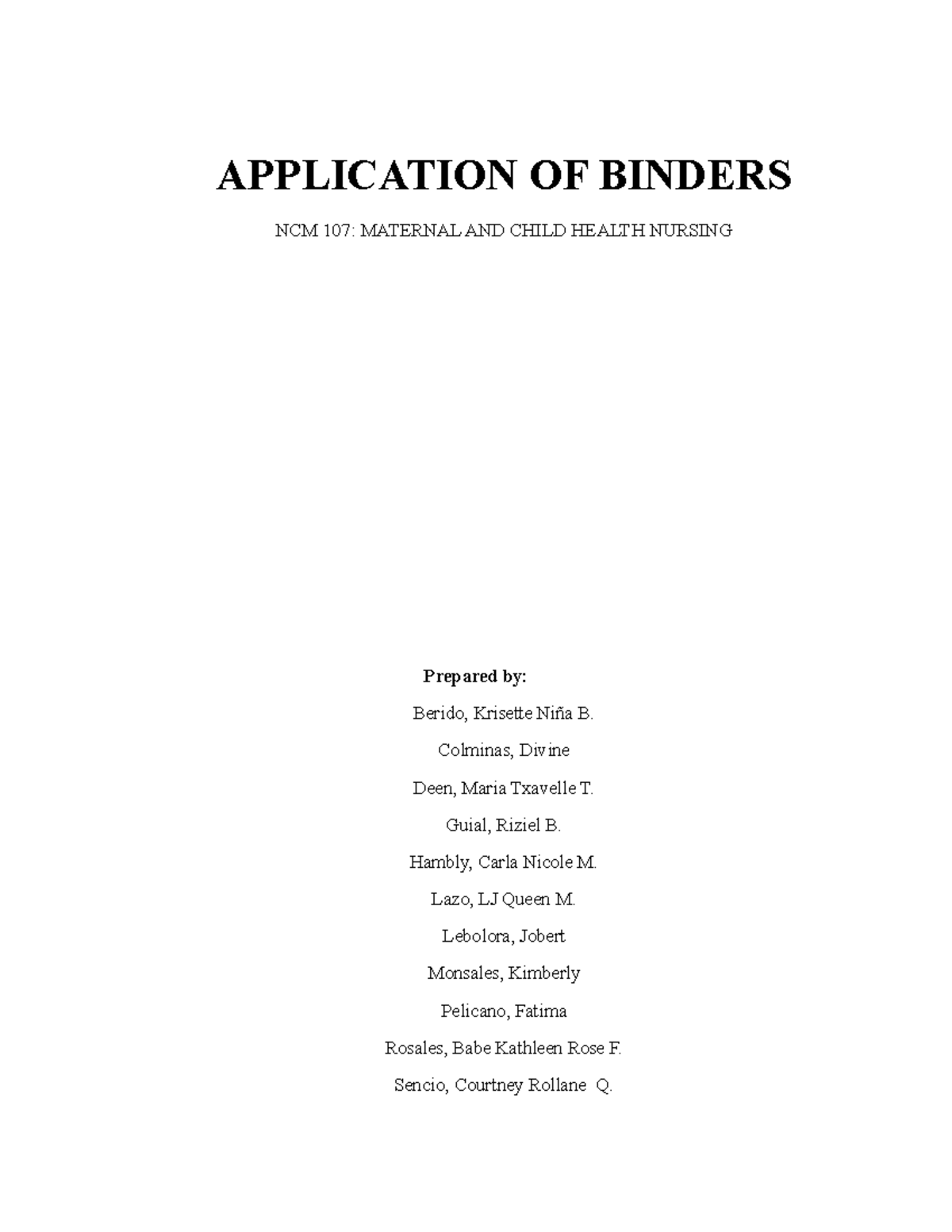 Application of Binders: NCM 107 Maternal & Child Health Nursing Notes ...