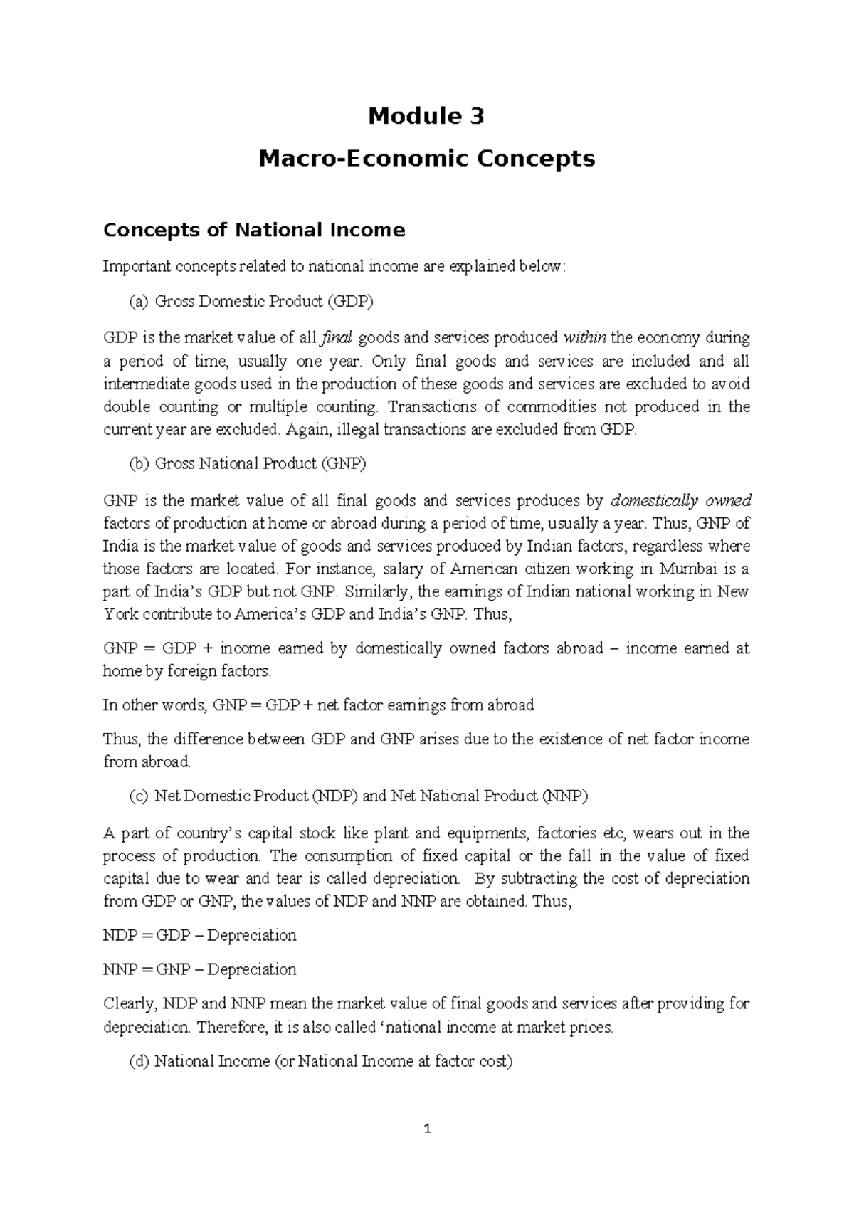 Module 3: Key Concepts of National Income Explained - Studocu