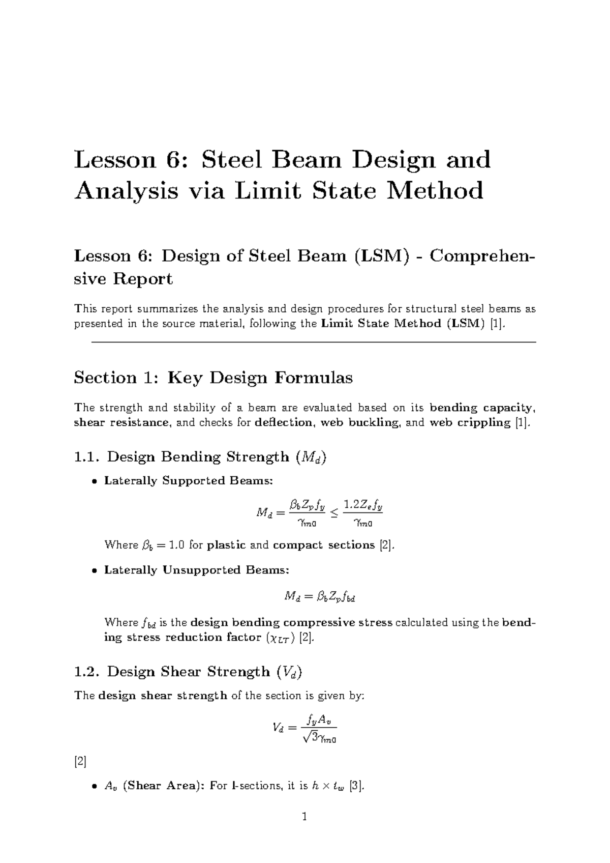 Lesson 6: Steel Beam Design & Analysis (LSM) Comprehensive Guide - Studocu