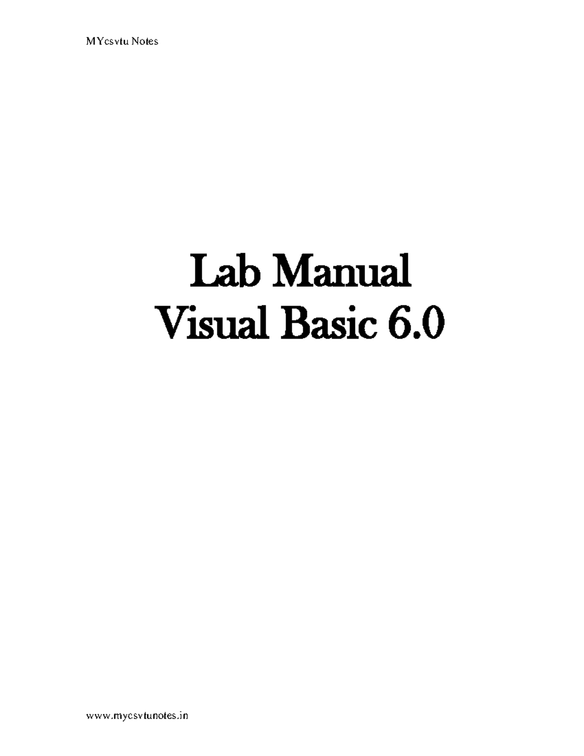 MYcsvtu Notes: Visual Basic 6.0 Lab Manual Overview - Studocu