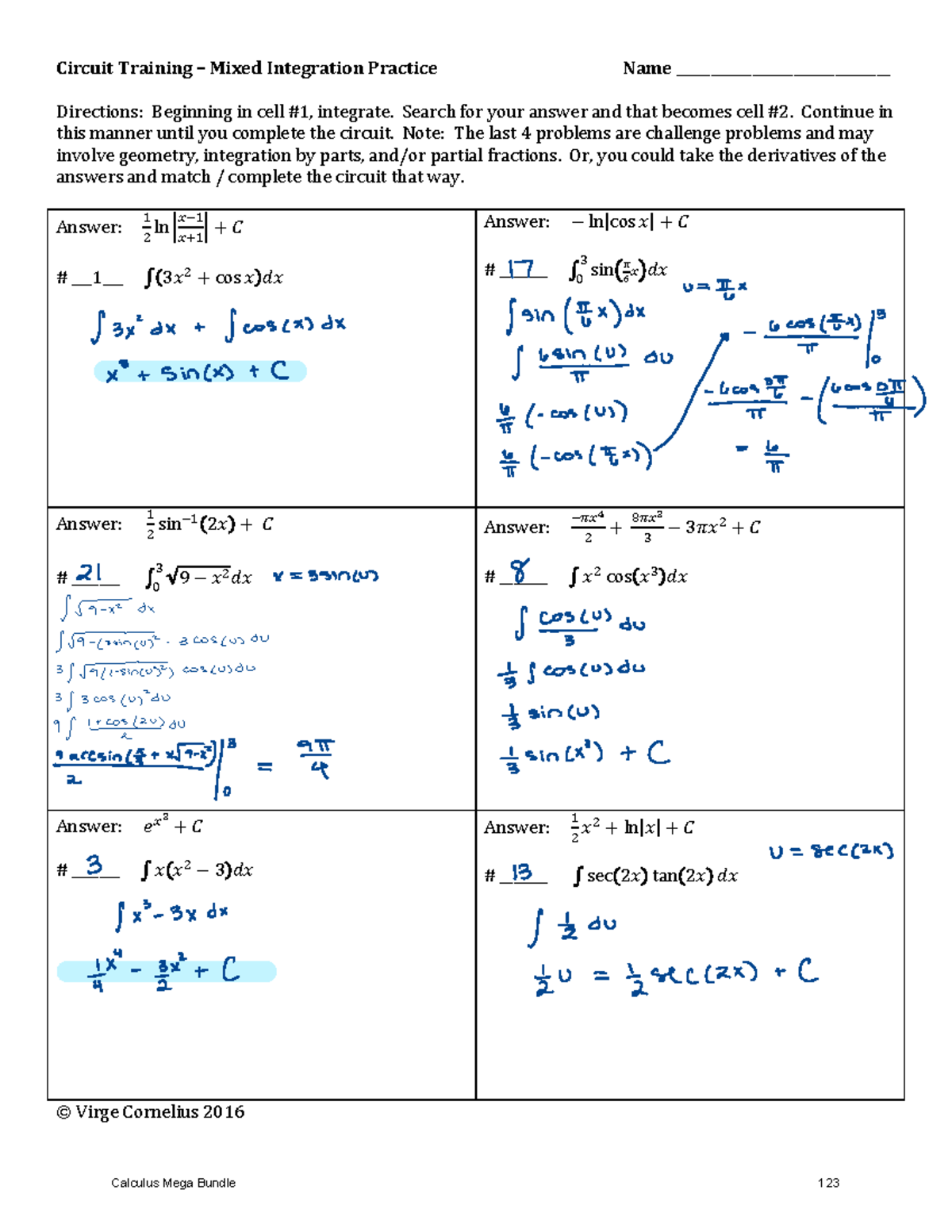 Circuit Training Worksheet: Mixed Integral Practice Review - Studocu