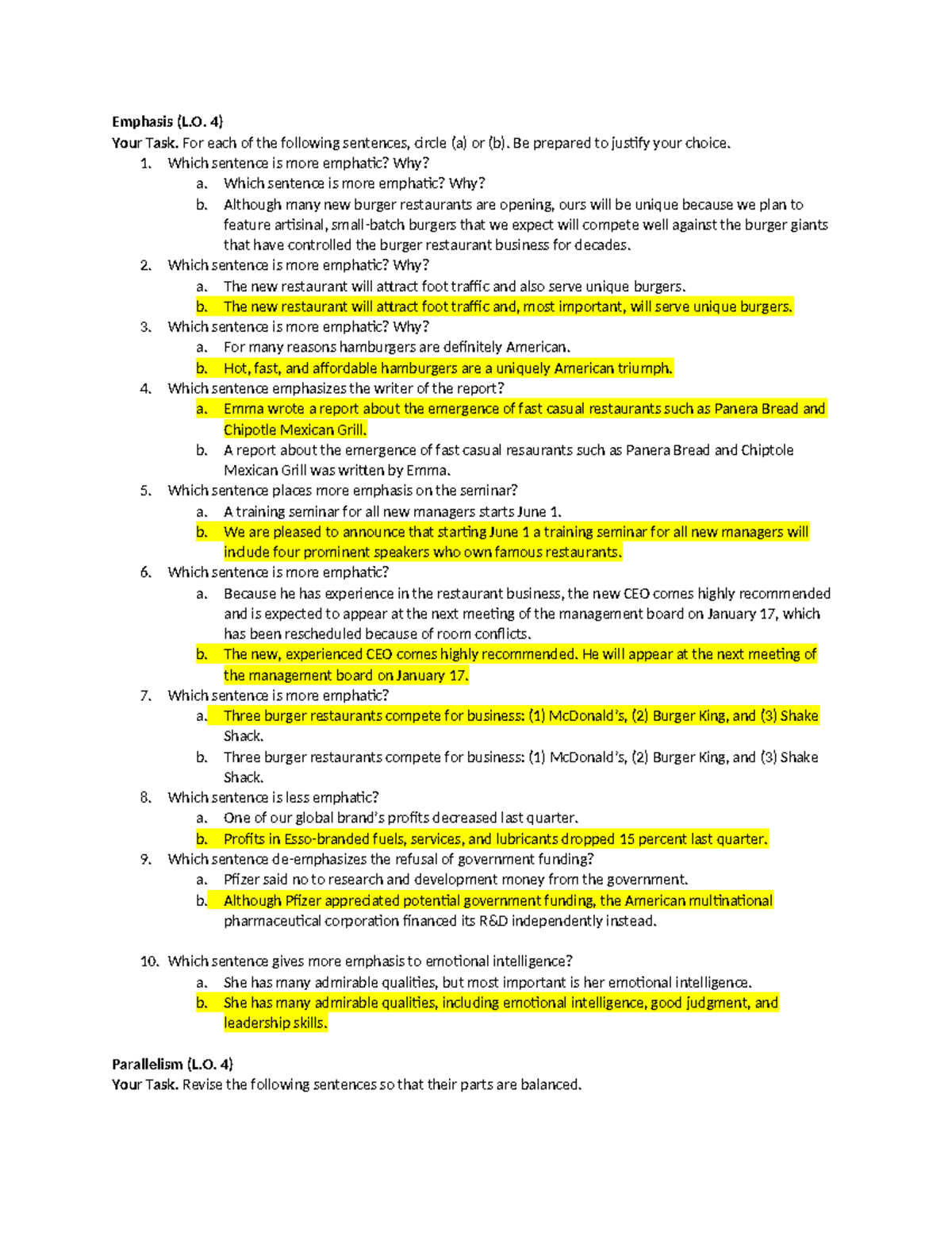 Chapter 3 Writing Tasks (L.O. 4) - Emphasis, Parallelism, and Modifiers ...
