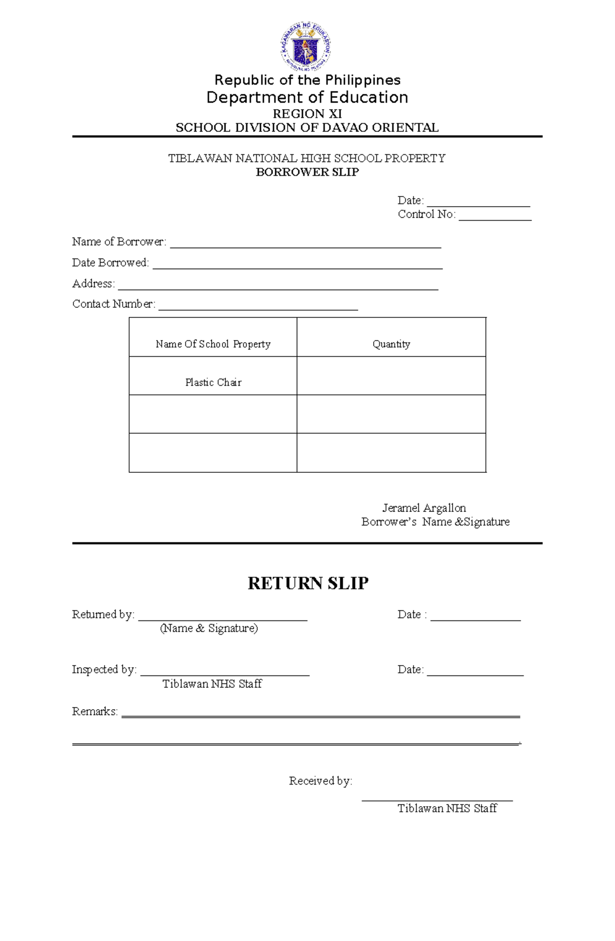 Borrower&Return slip - It helps to have organize your borrowed ...