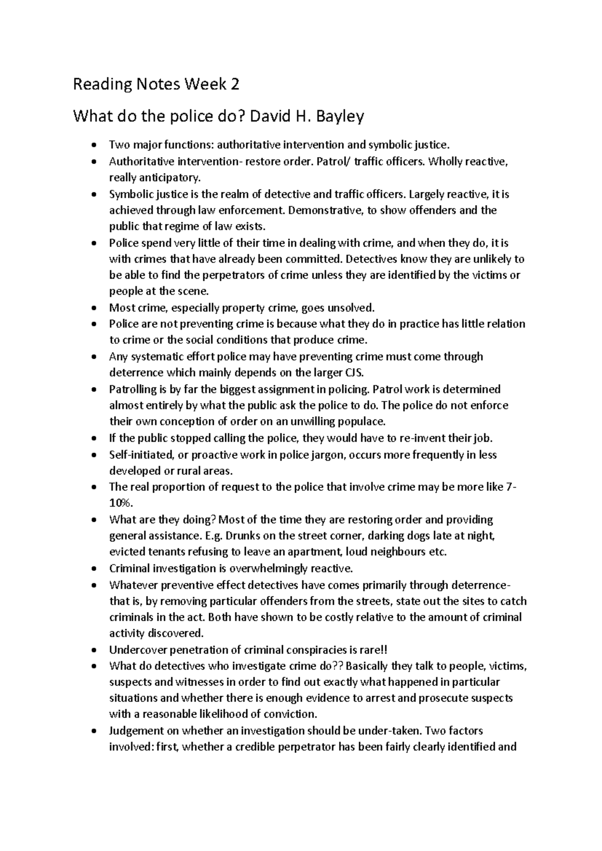 Revision Notes, Criminology, week 2 - 7 - Reading Notes Week 2 What do ...