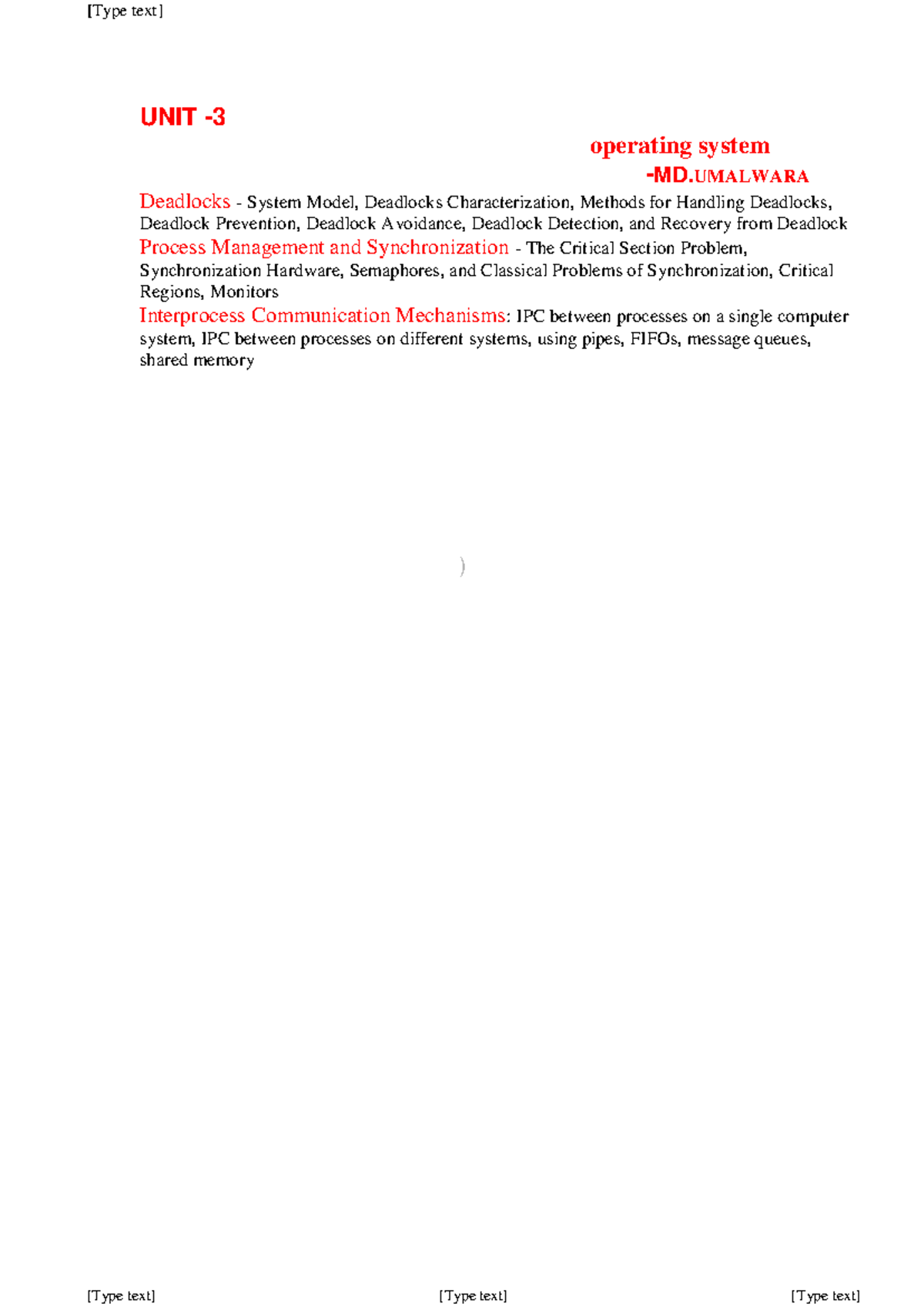 UNIT -3 OS - notes - [Type text] [Type text] [Type text] [Type text ...