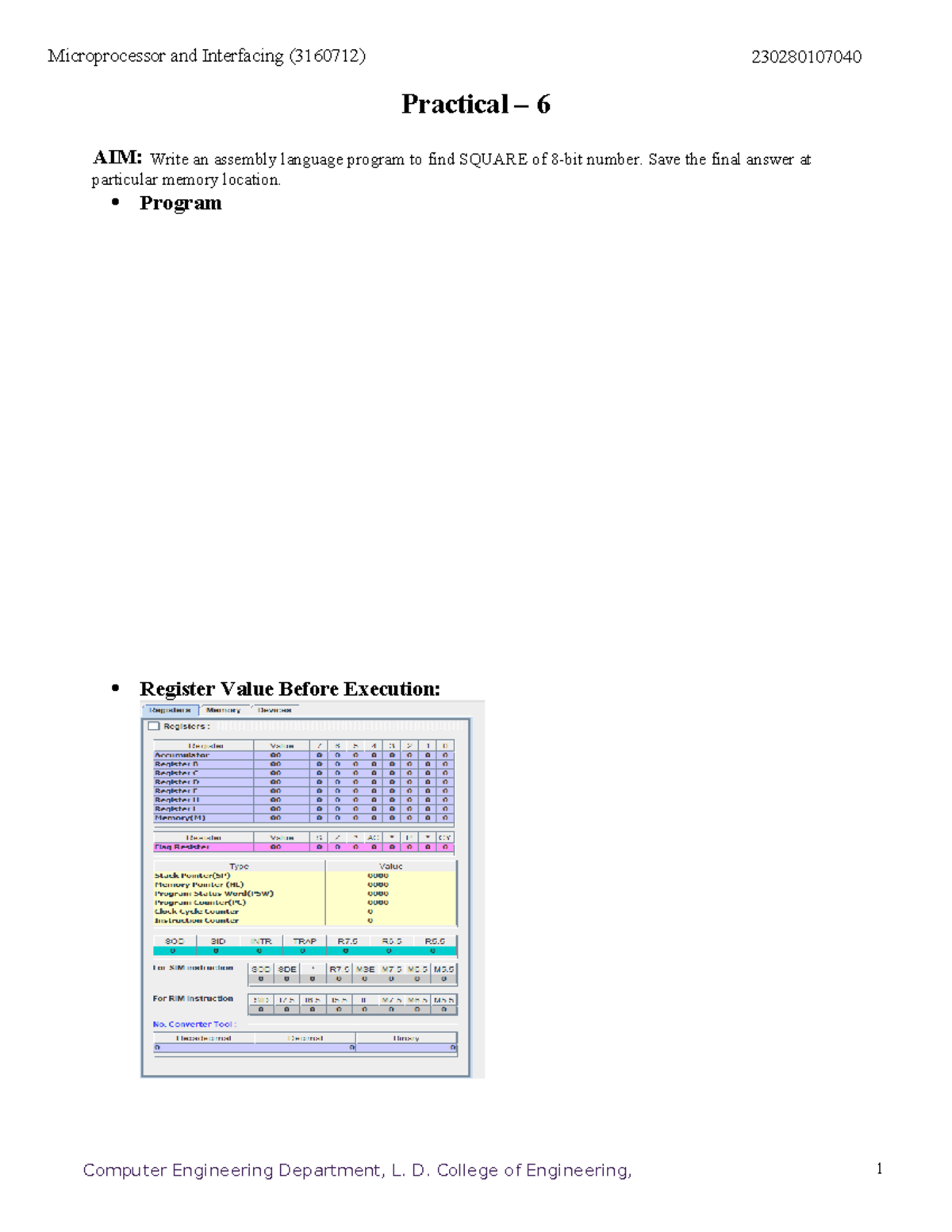 Microprocessor and Interfacing (3160712) Practical Exercises 6-12 - Studocu