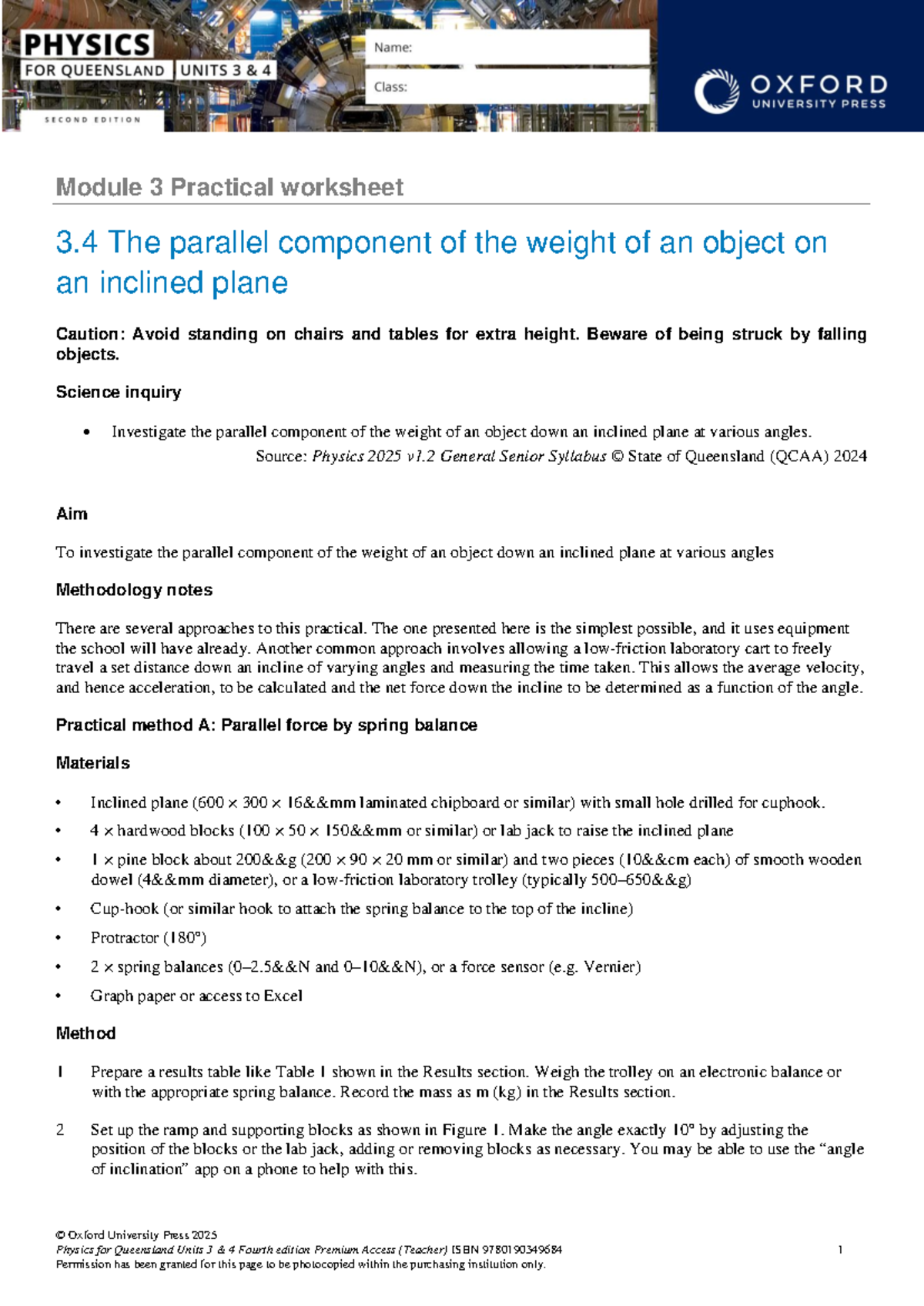 Physics QCE U34 Lesson 3: Investigating Weight on Inclined Planes - Studocu