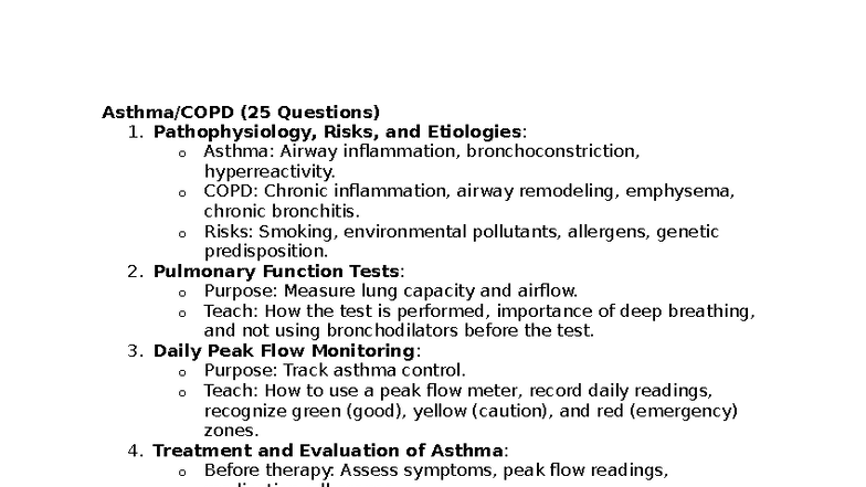 Exam 3 Study Guide: Pathophysiology & Management of Respiratory and ...