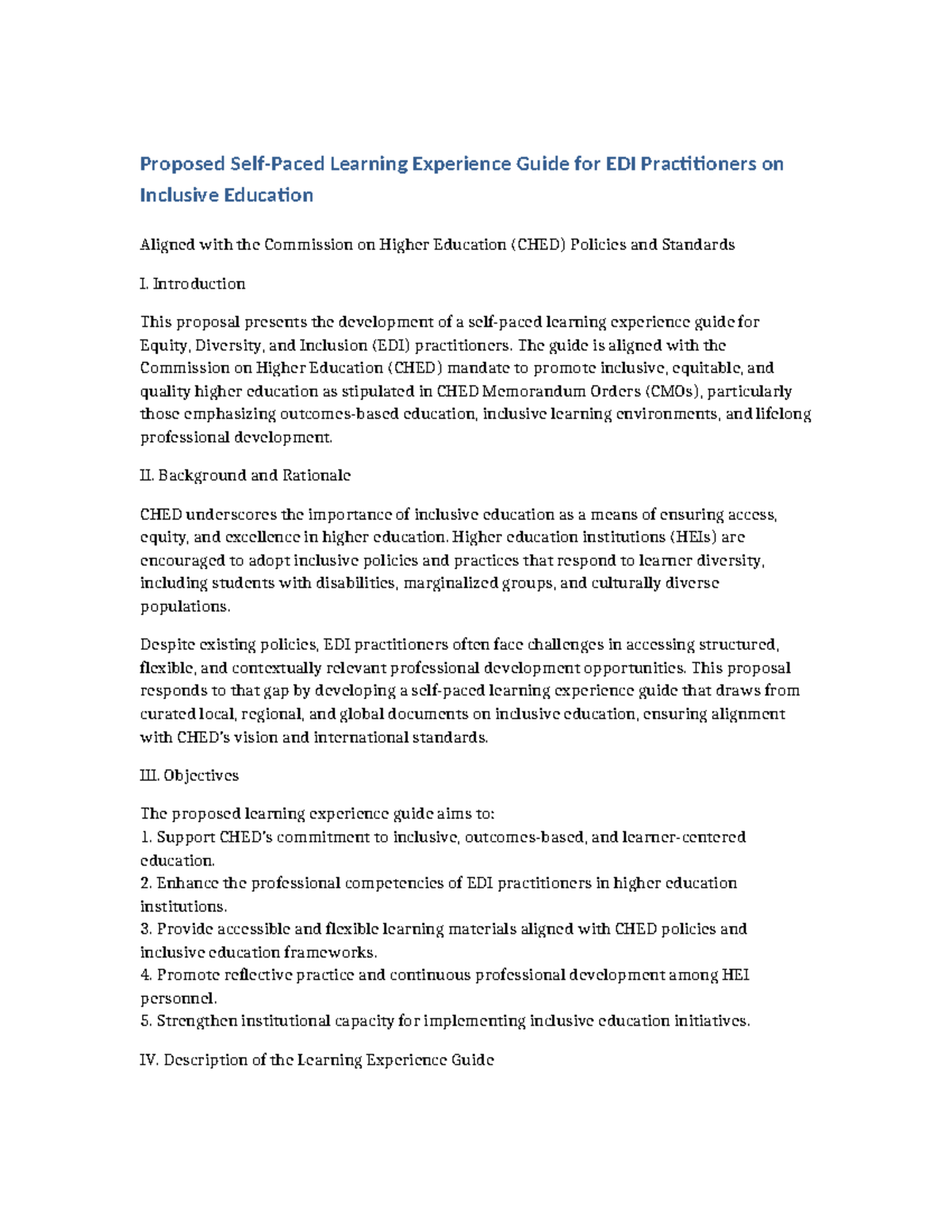 CHED Aligned Proposal for EDI Practitioners' Learning Guide - Studocu