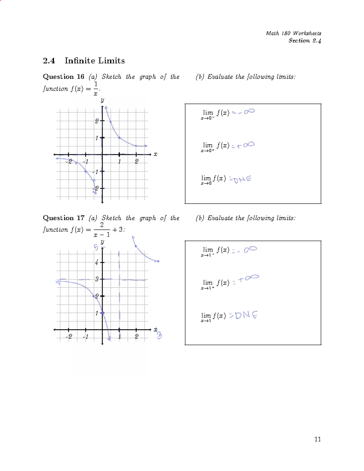 Math 180 Worksheets: Infinite Limits & Graph Sketching - Studocu