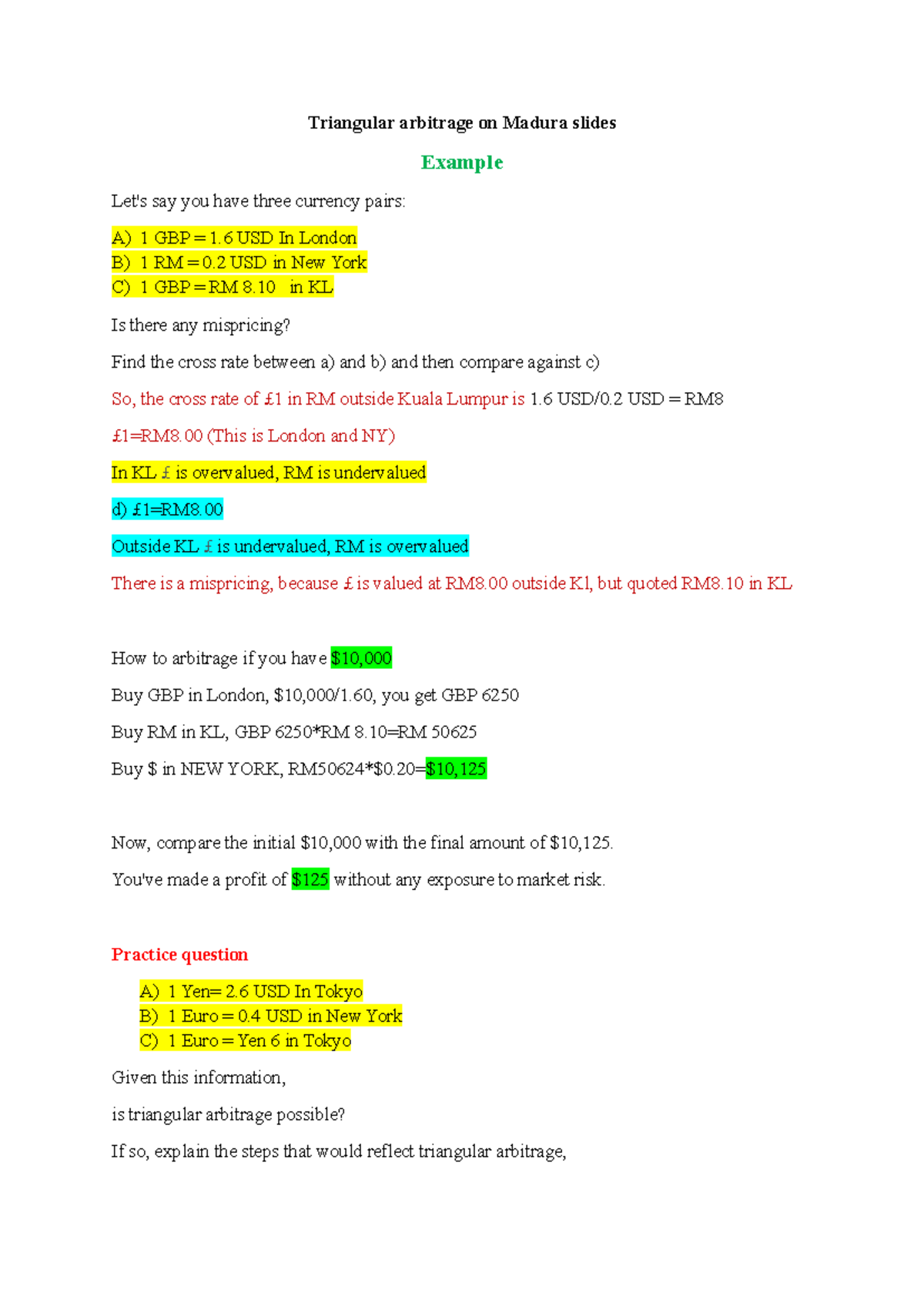Triangular arbitrage - Exam outline for finance - Triangular arbitrage ...