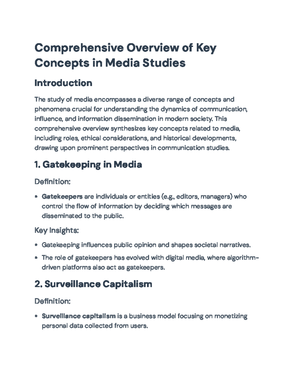 Key Concepts in Media Studies: A Comprehensive Overview - Studocu