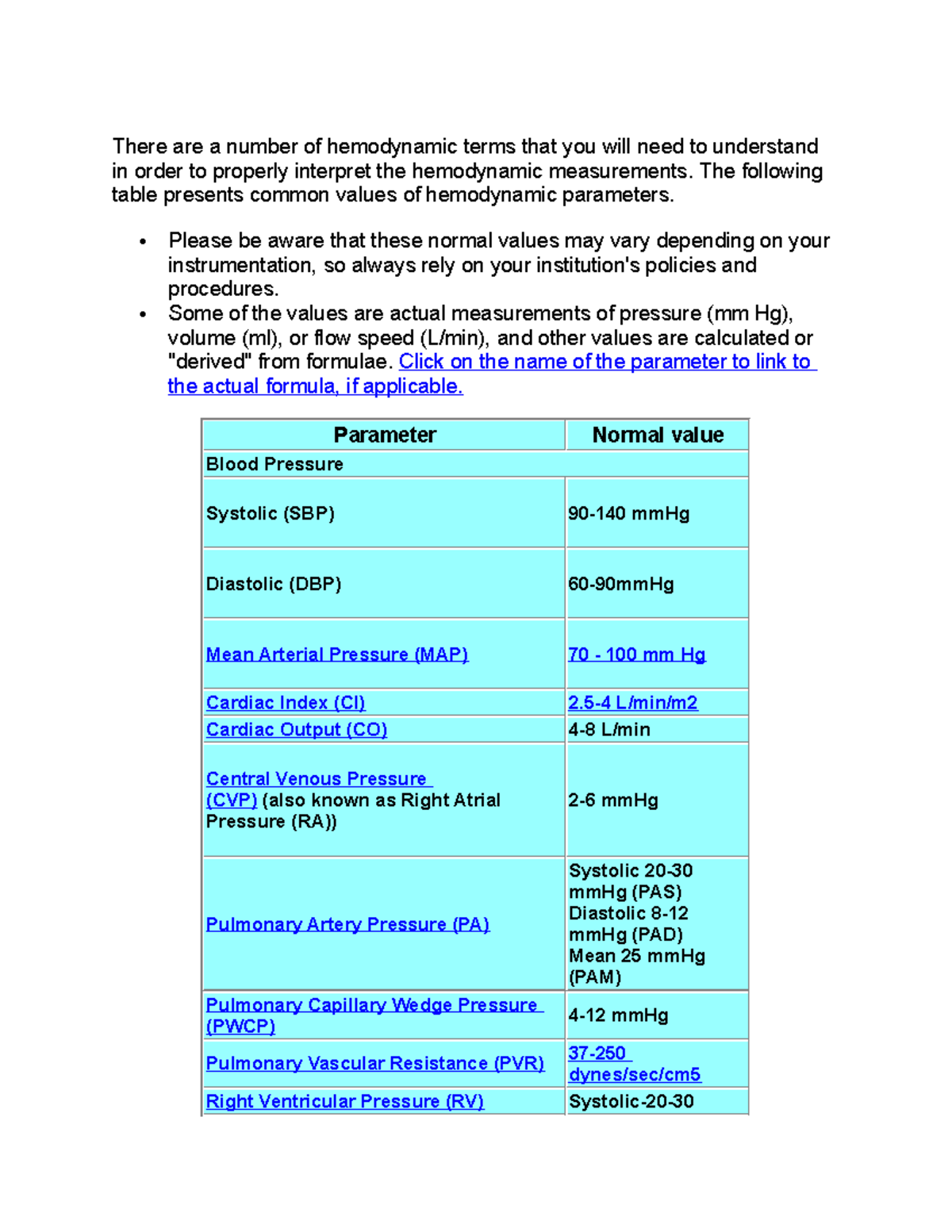 Hemodynamic Terms - Class work notes that may help with identifying the ...