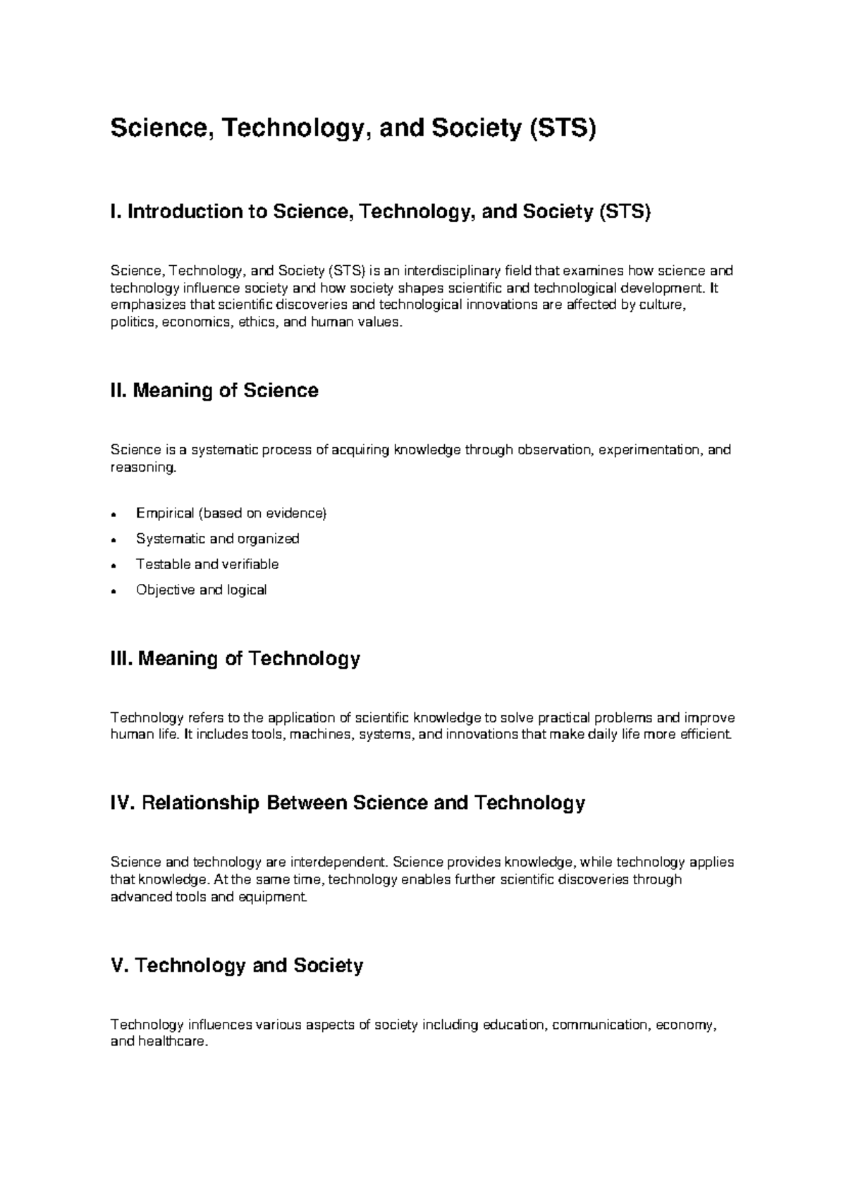 Science, Technology, and Society (STS) Lecture Notes - Studocu