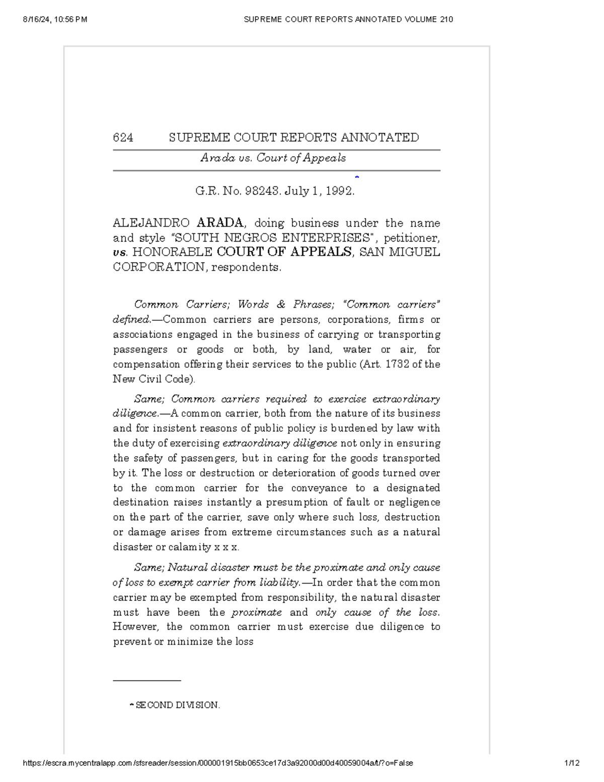 Annotated Supreme Court Case: Arada vs. Court of Appeals (G.R. No ...