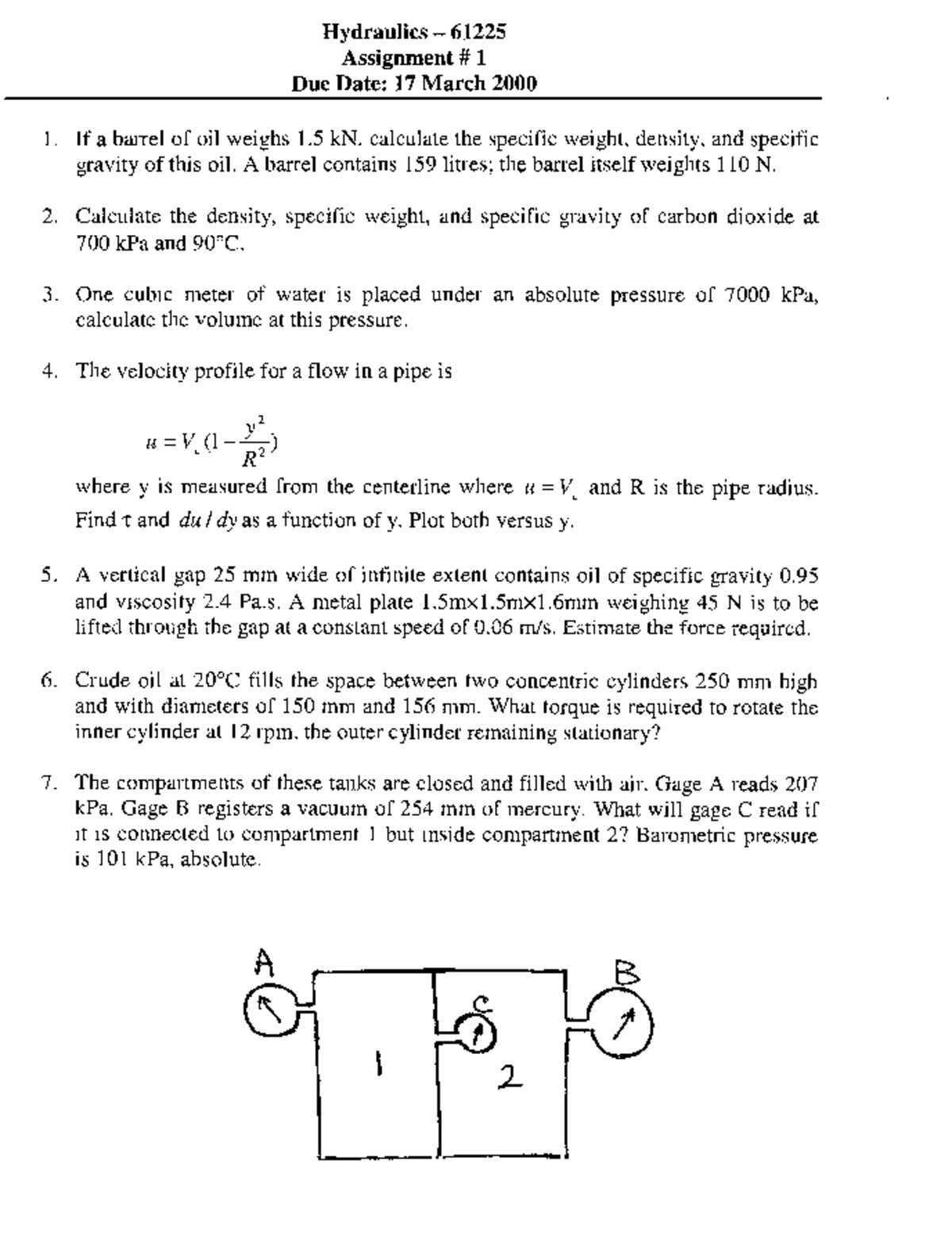 Hydraulics 61225 Assignment 1 - Problem Set and Solutions - Studocu