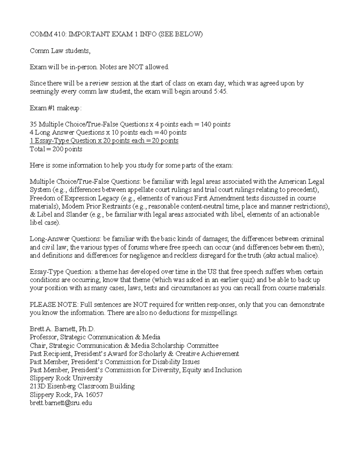 COMM 410: Exam 1 Review & Study Guide for Comm Law Students - Studocu