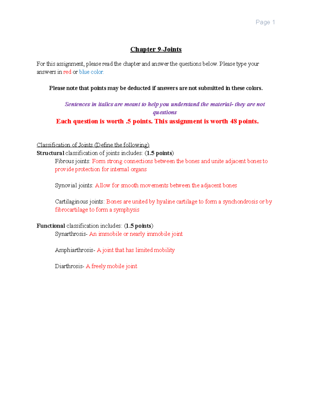 BIO 201 Chapter 9 Assignment on Joints and Their Classifications - Studocu