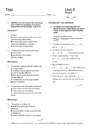 Focus 3 Listening & Vocabulary: Unit 4 Group A Practice - Studocu
