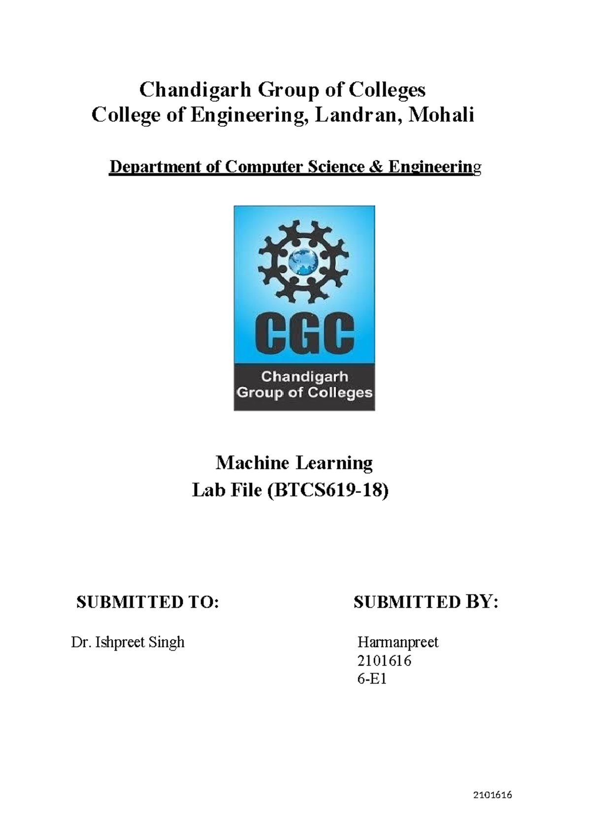 Machine Learning Lab File (BTCS619-18): Experiments and Implementations ...