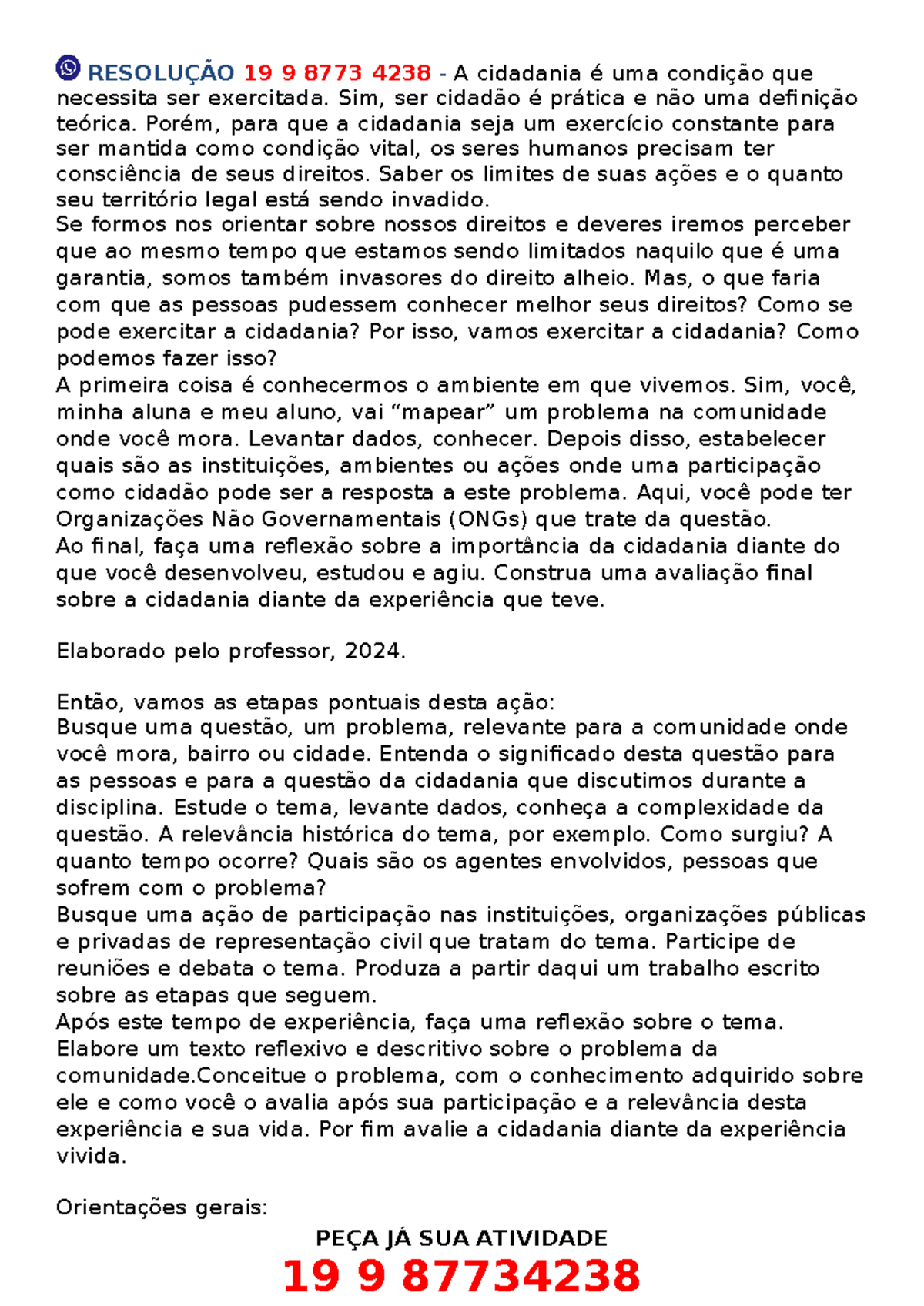 Resolução 19 9 8773 4238 - A cidadania é uma condição que necessita ser ...