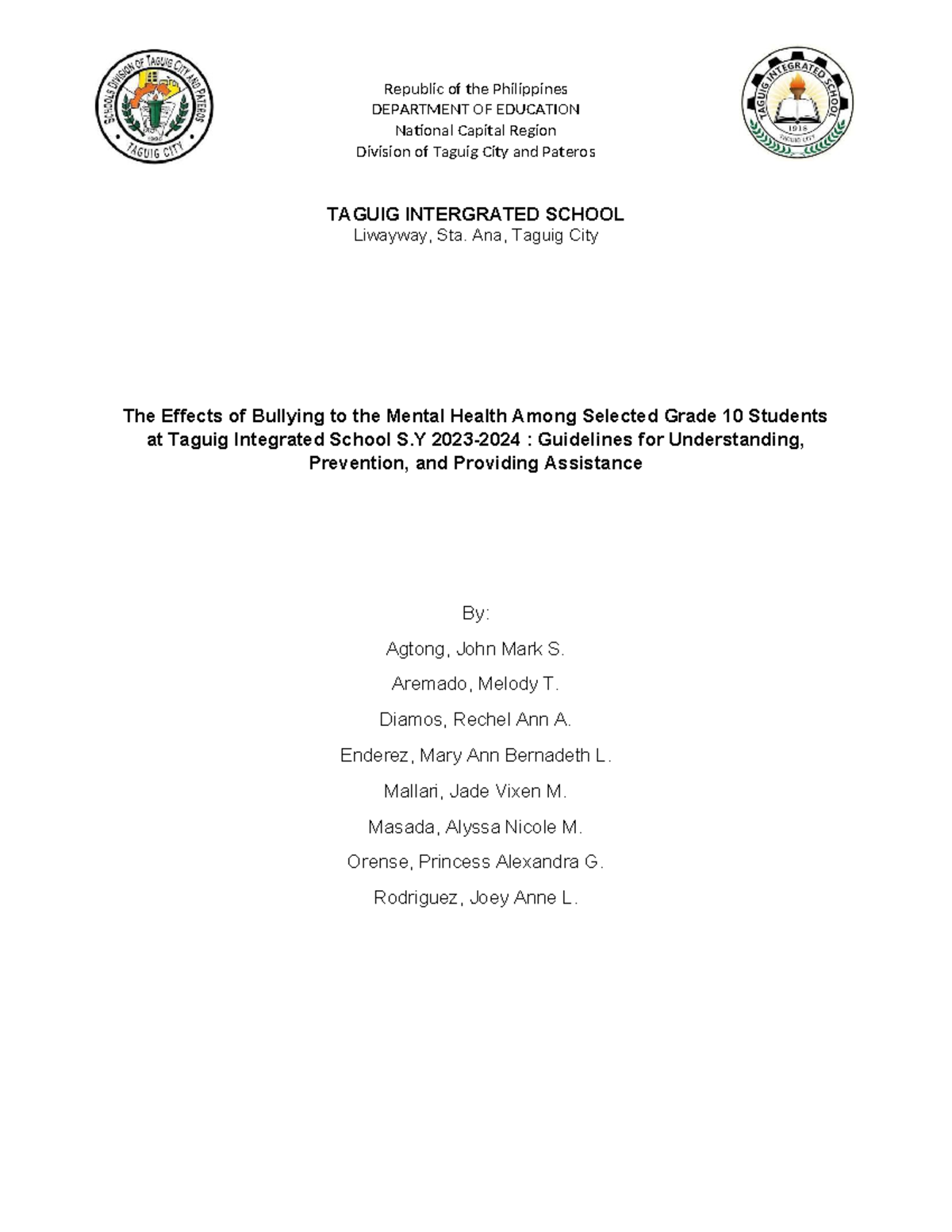 The Impact of Bullying on Mental Health: A Study of Grade 10 Students ...