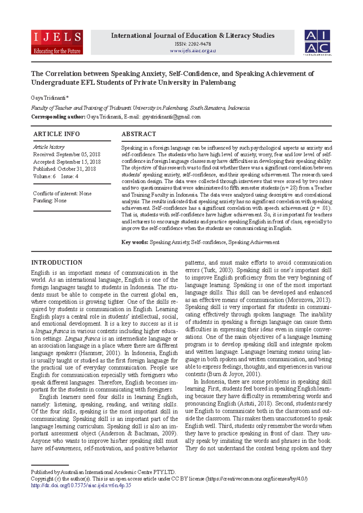 EJ12016 52 - Correlation of Speaking Anxiety & Self-Confidence in EFL ...
