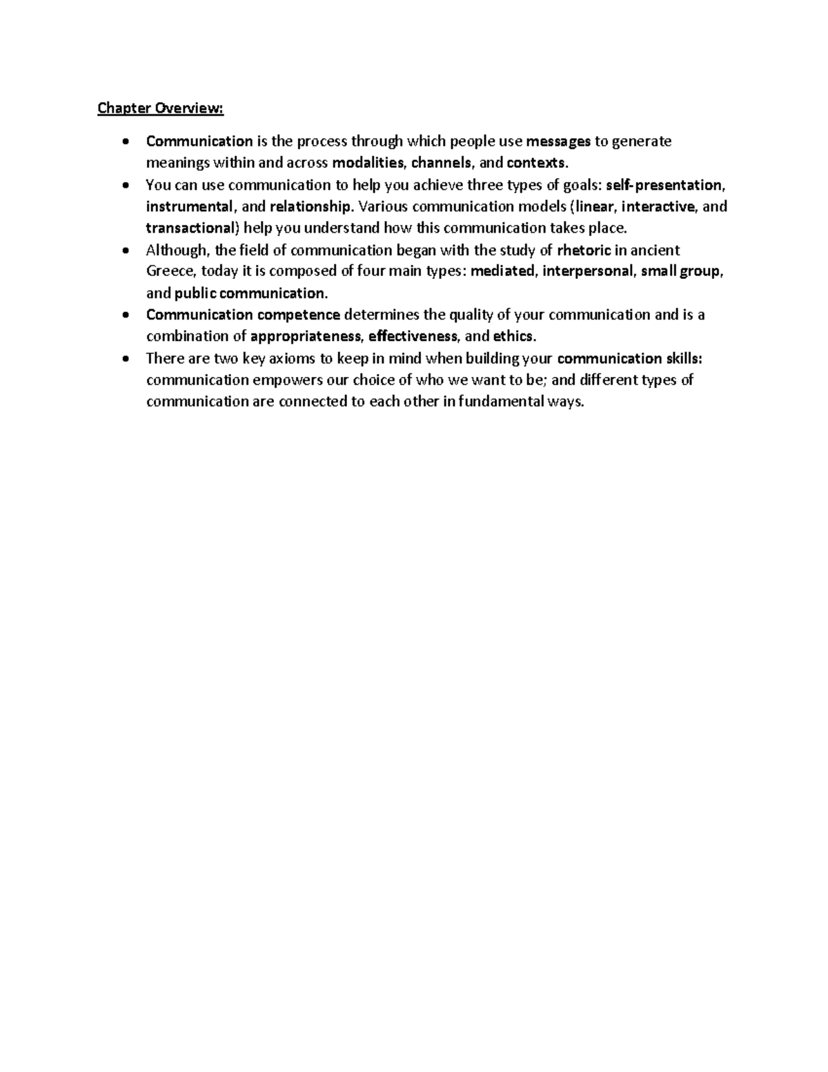 Comm 101: Chapter 1 Communication Overview and Key Concepts - Studocu