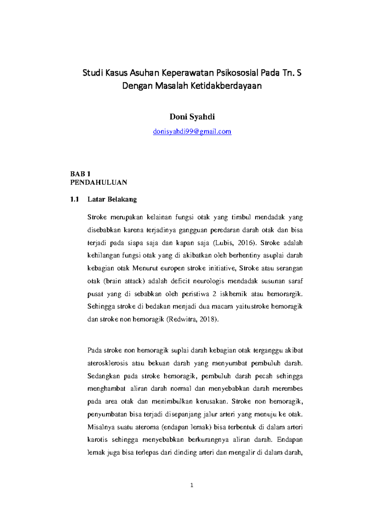 Studi Kasus Psikososial: Ketidakberdayaan pada Tn. S (Kep. Keperawatan 3) - Document Preview