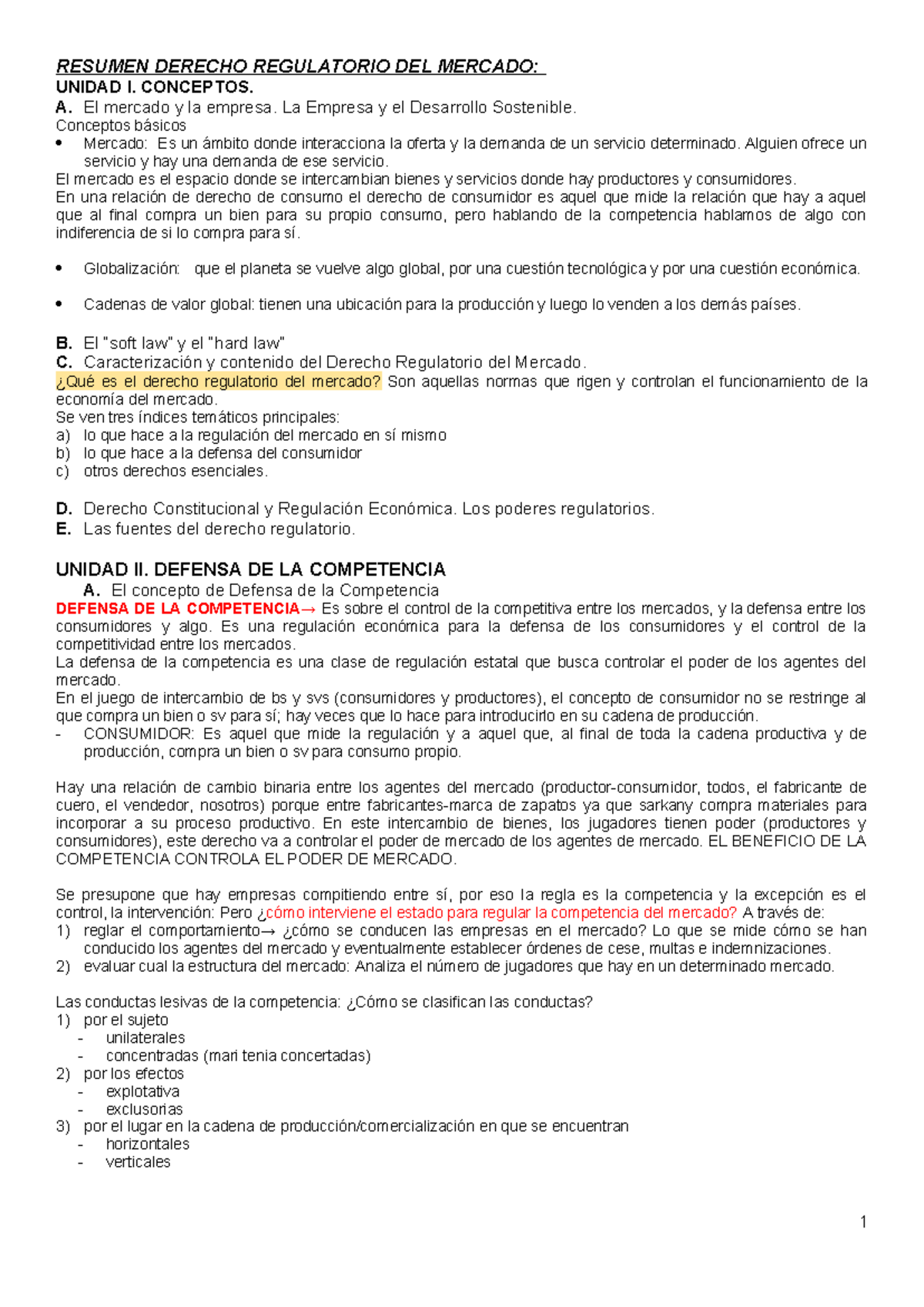 Resumen Derecho Regulatorio del Mercado: Unidad I y II - Studocu