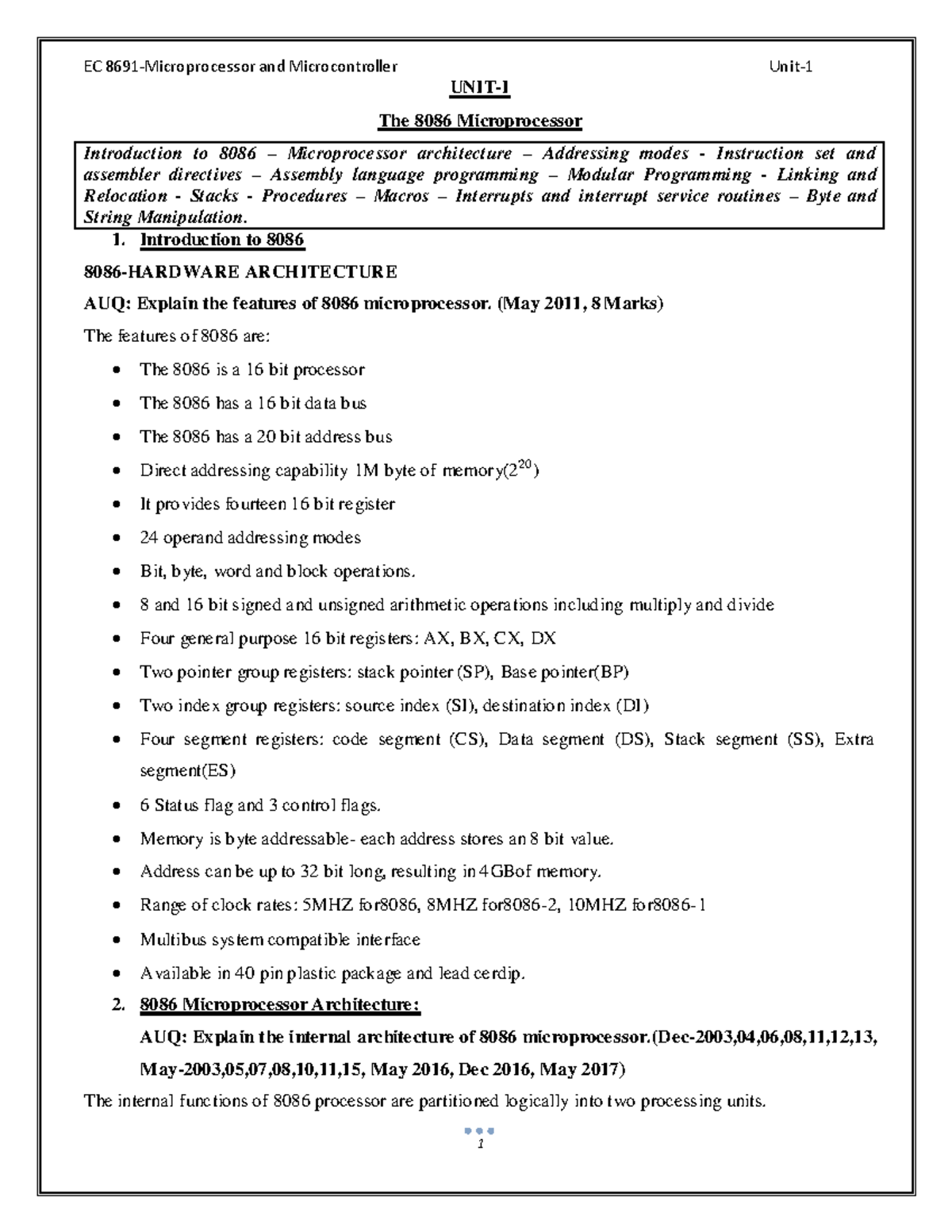 EC8691- Microprocessors AND Microcontrollers-688479257-CSE MPMC Notes ...