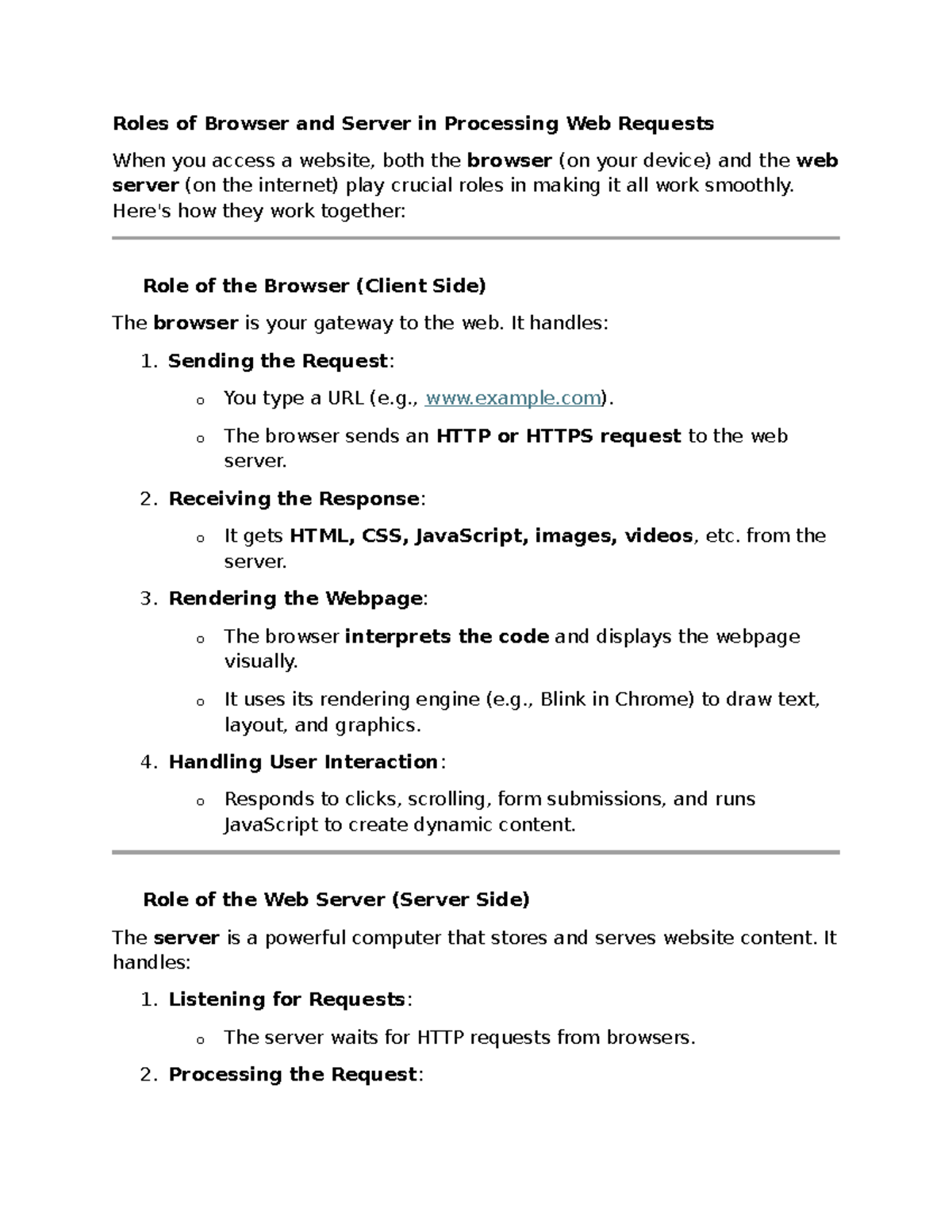 CEIT133 Study: Browser & Server Roles in Web Requests - Studocu