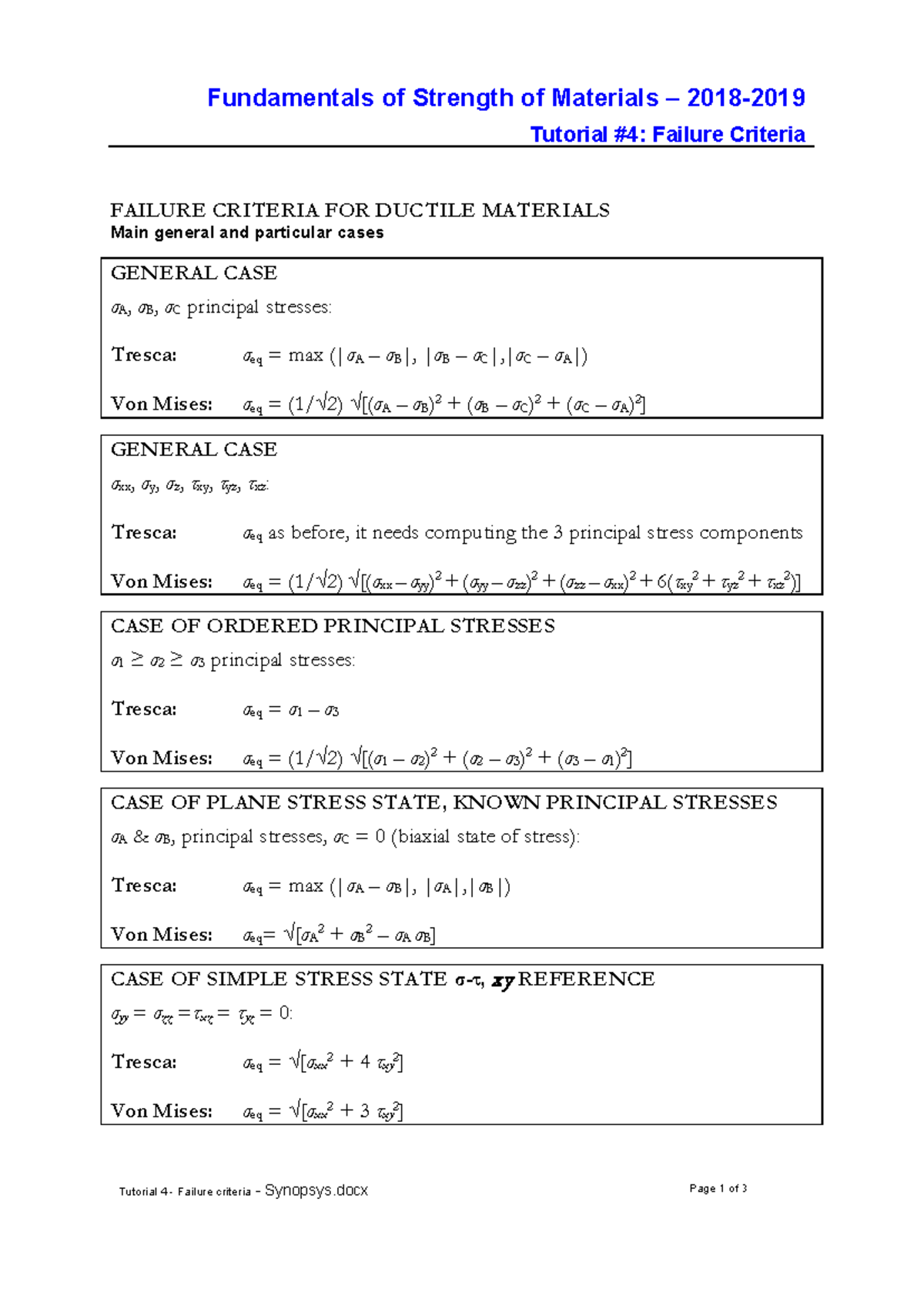 Tutorial 4: Failure Criteria for Ductile Materials - Synopsys Notes ...