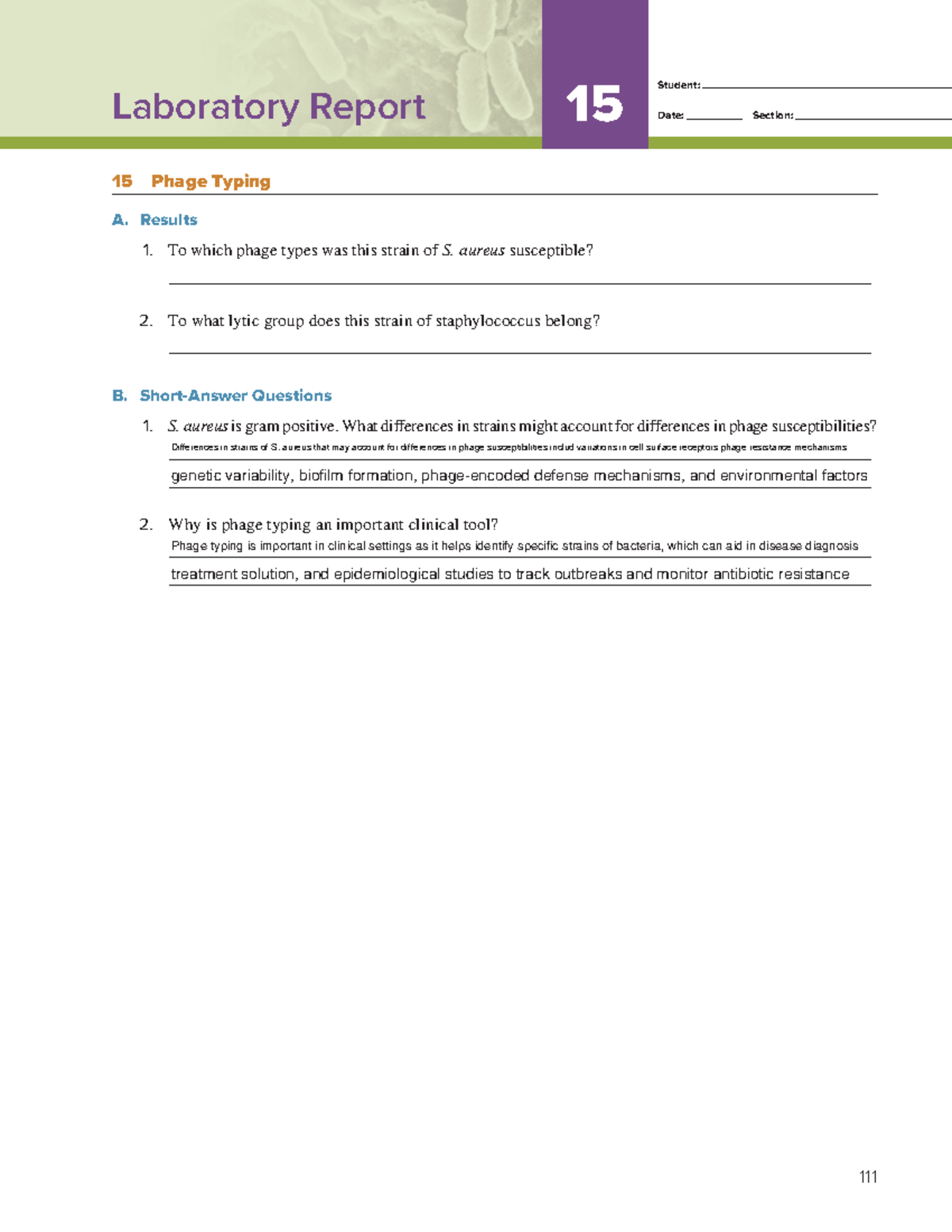 Exercise 15 Lab Report - llaab assignment - BIOL 2320 - Laboratory ...