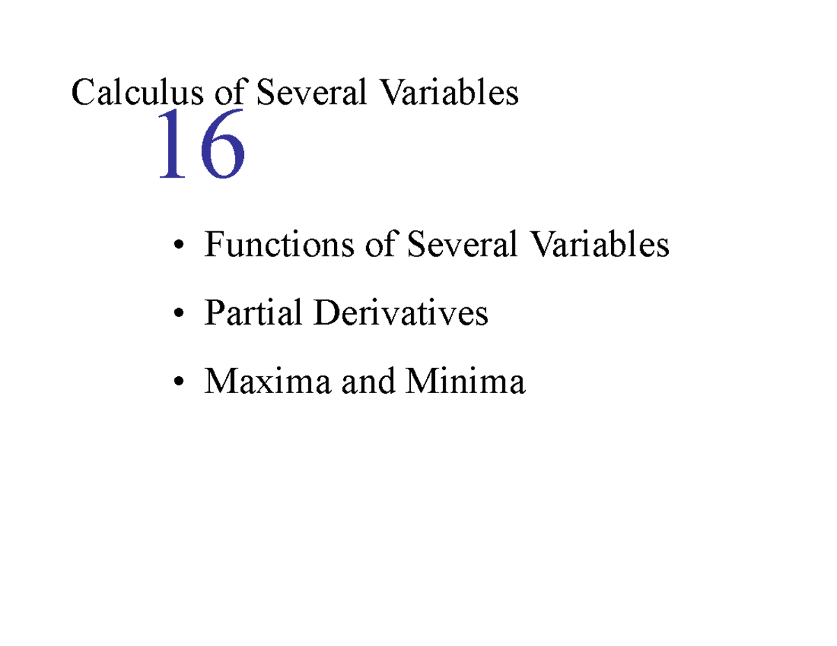 PP Chapter 16: Functions of Several Variables & Partial Derivatives ...