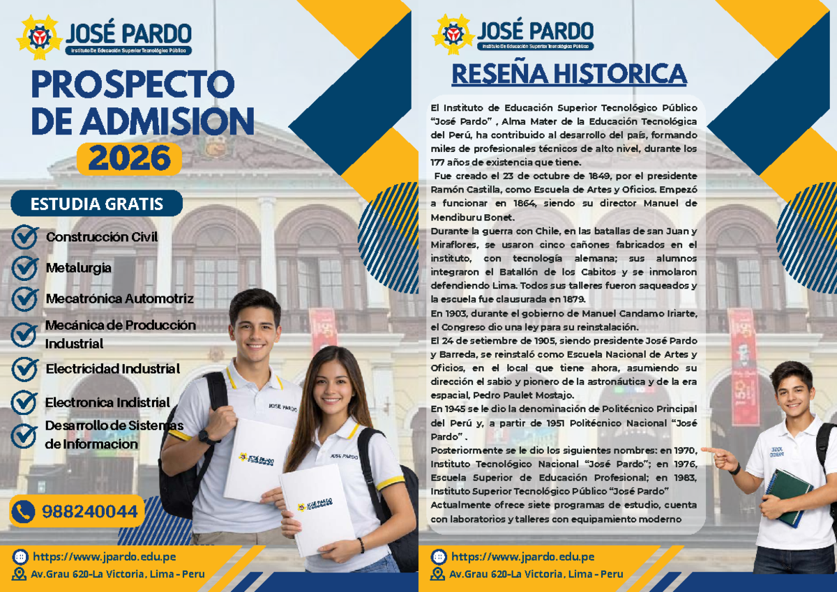 Prospecto de Admisión 2026 - Instituto de Educación Superior Tecnológico - Document Preview