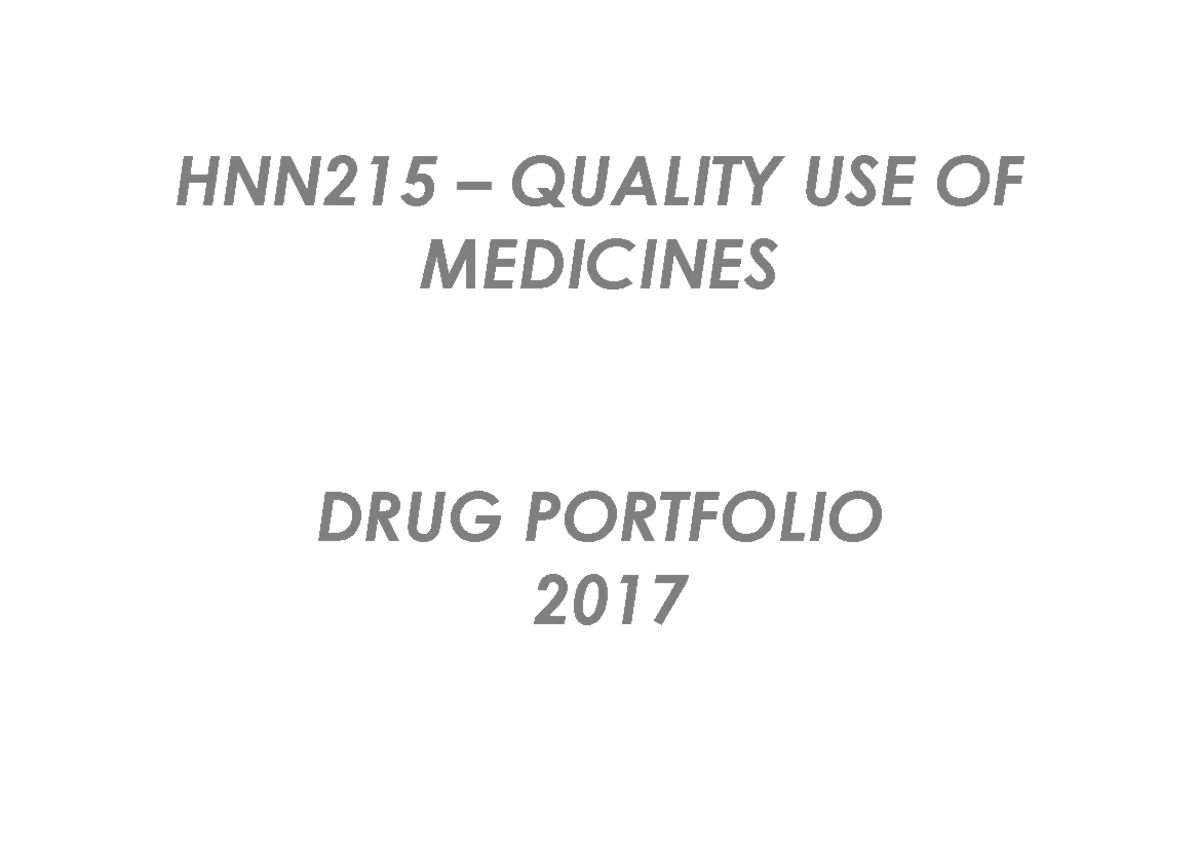Drug Portfolio for Pharmacology: Weekly Class Overview - Studocu