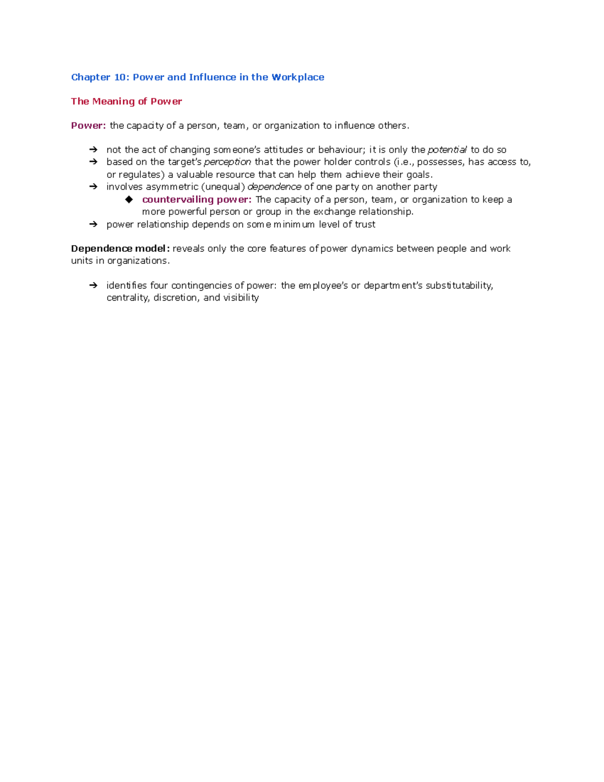 Ch 10 - CH 10: Power and influence in the workplace - Chapter 10: Power ...